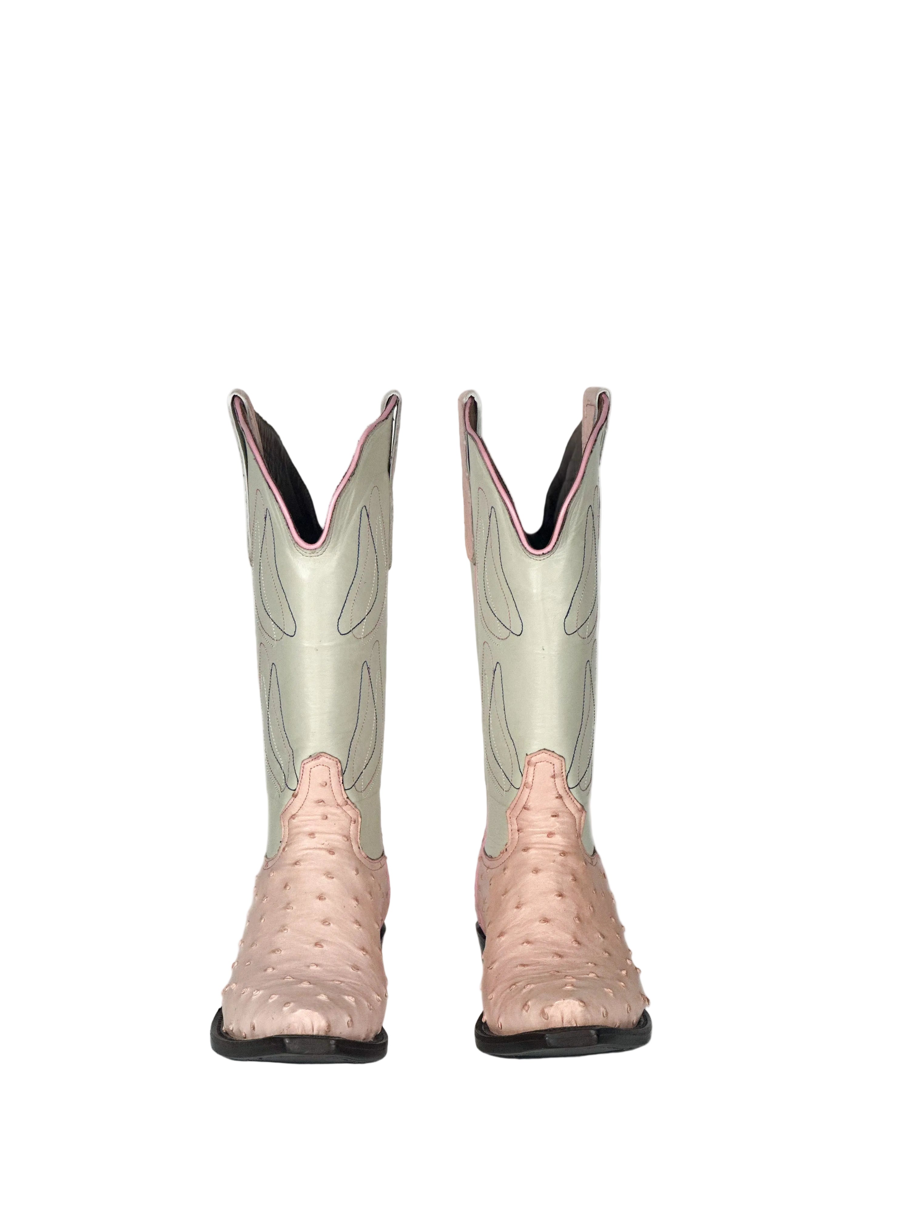 Pink Blossom Boots — side view of handmade western boots