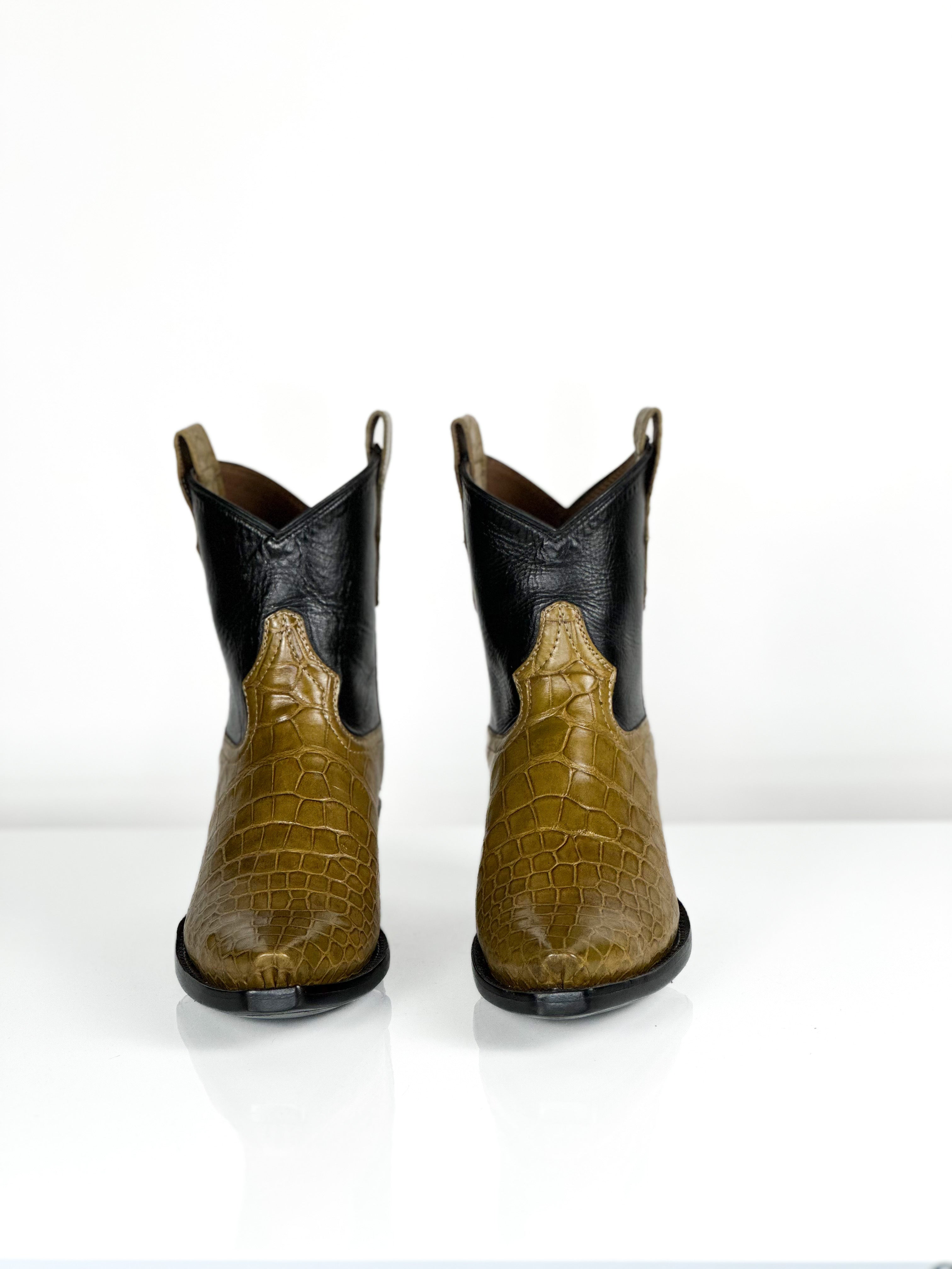 Women’s Gator Bootie - Lux — side view of handmade alligator boots
