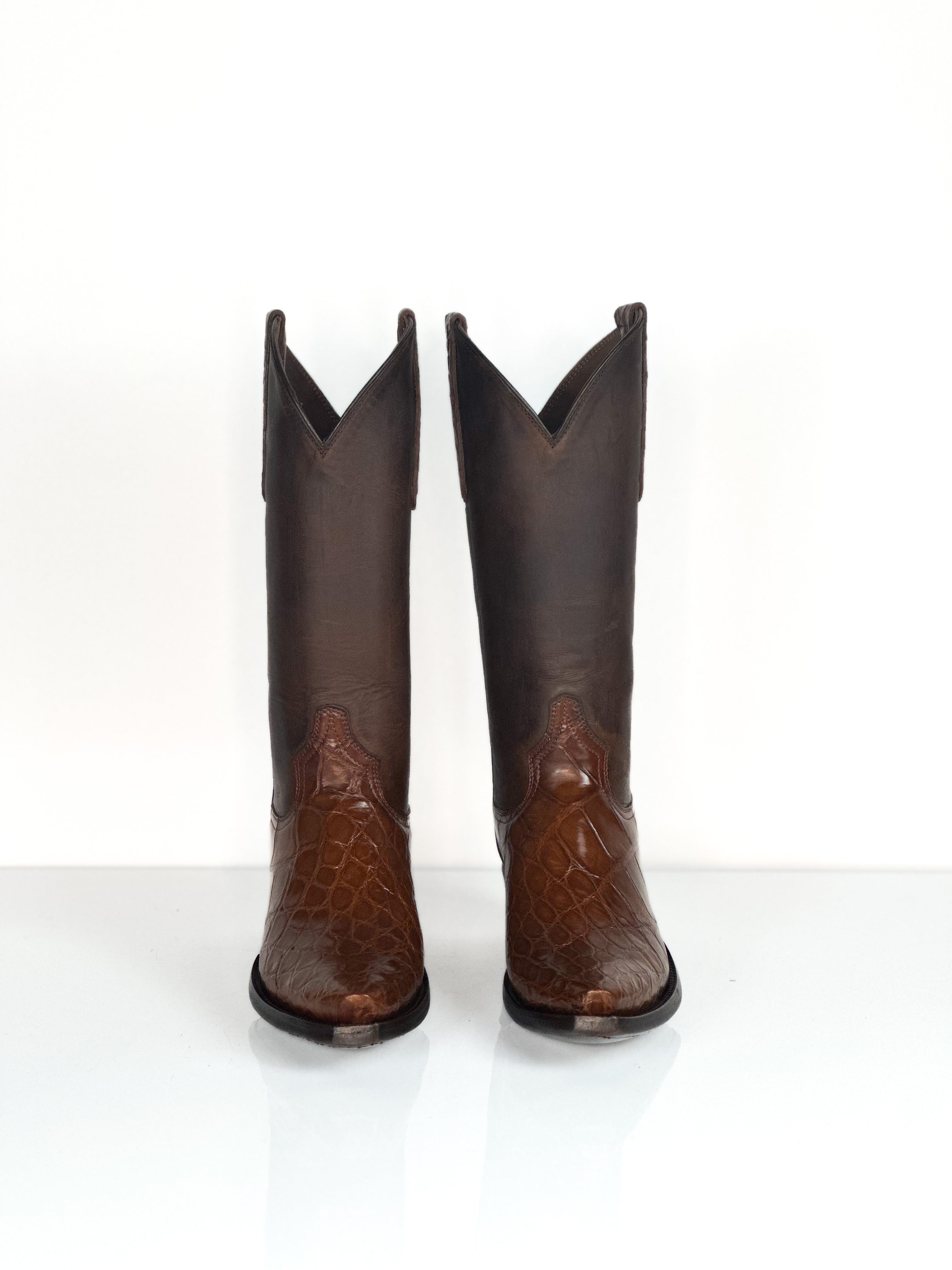 Sepia Gator Boots — side view of handmade alligator boots