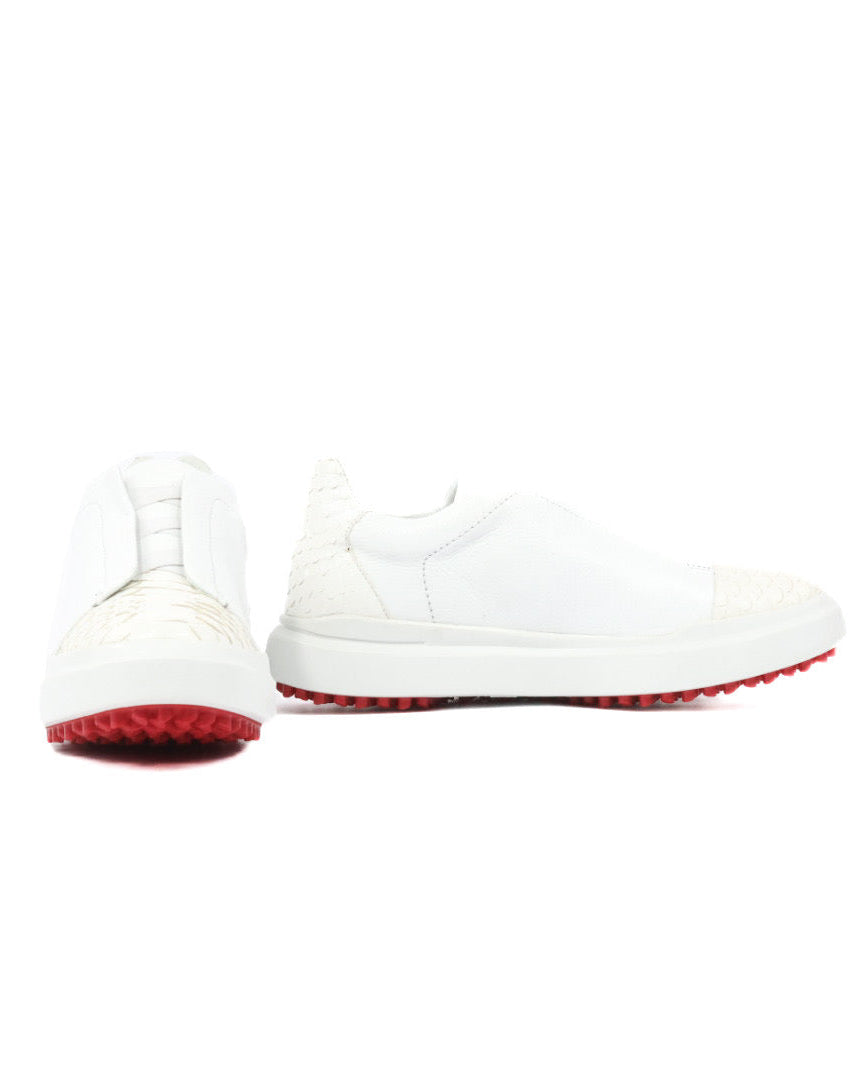 Mens Python Leather Elastic Strap Sneaker