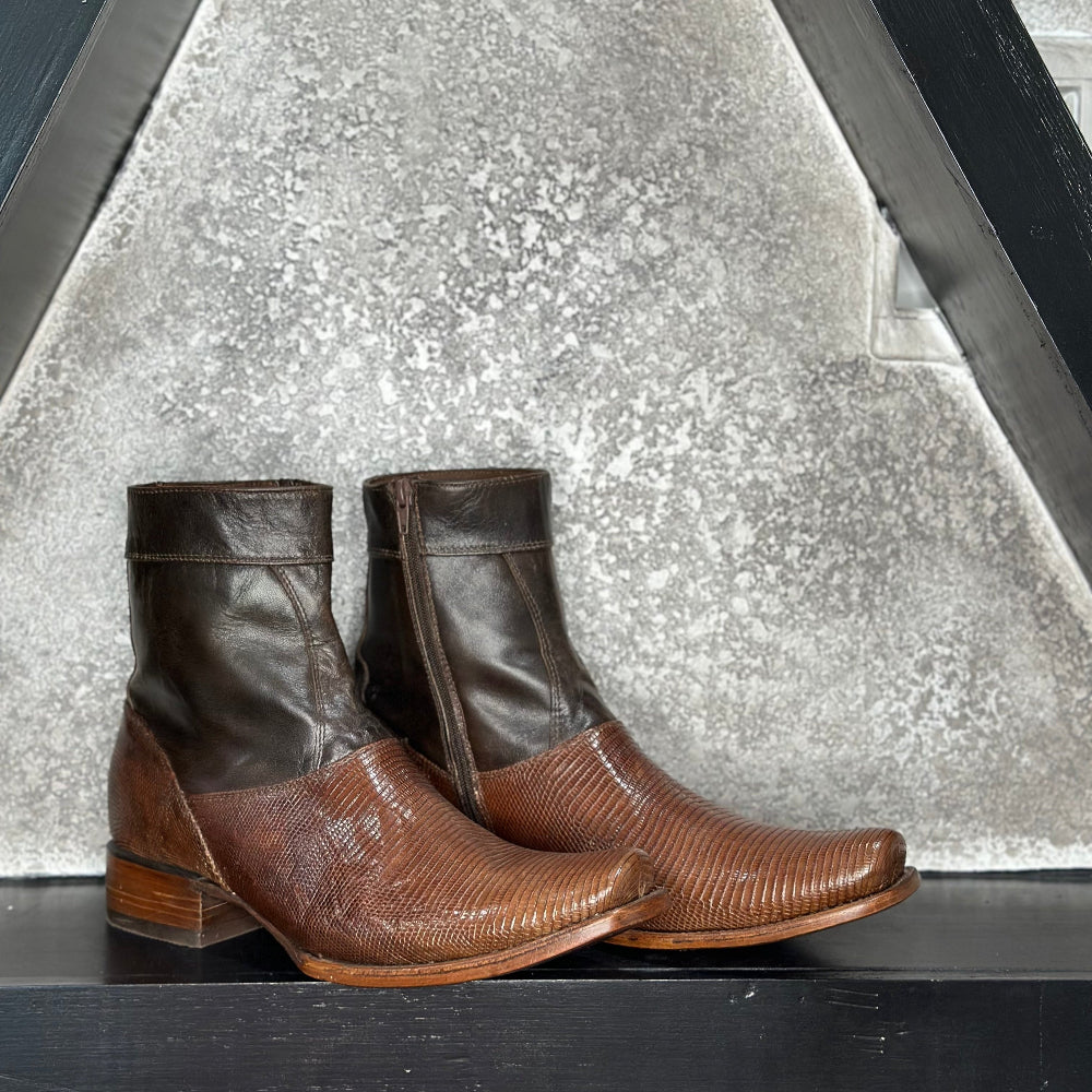 Brown square Lizard boots — handmade lizard boots by Cuadra Piedreros