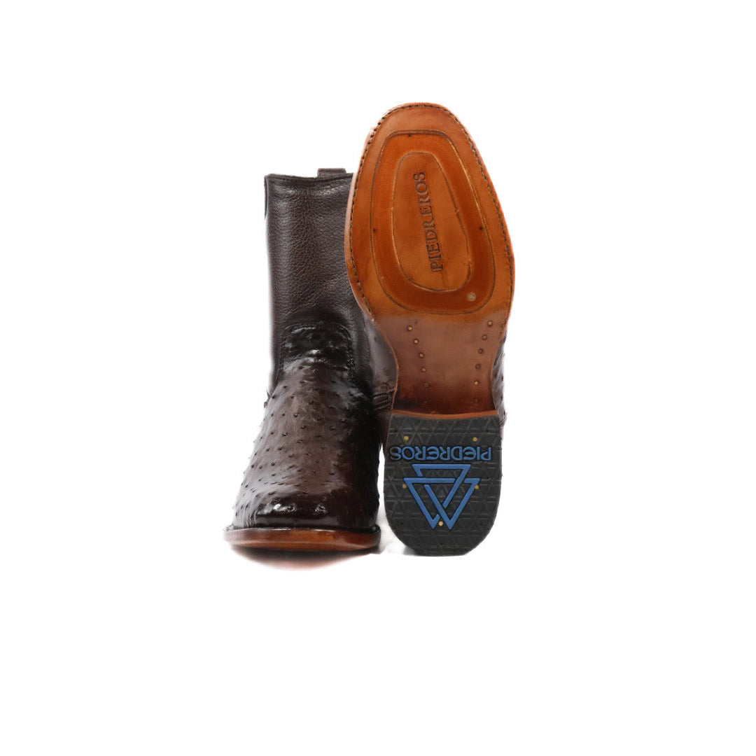 Ostrich Leather French Zipper Ankle Boots