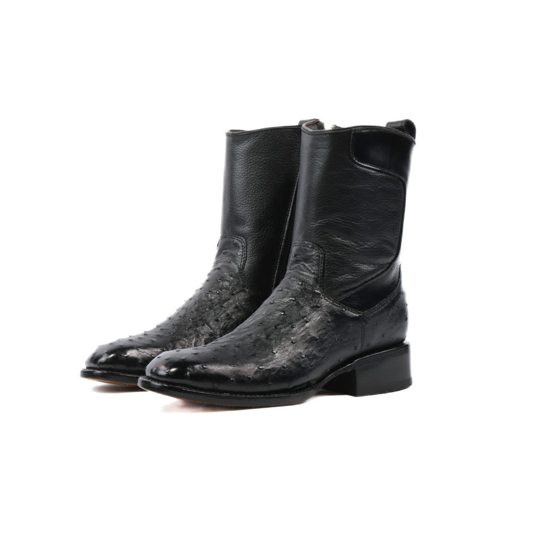 Ostrich Leather French Zipper Ankle Boots