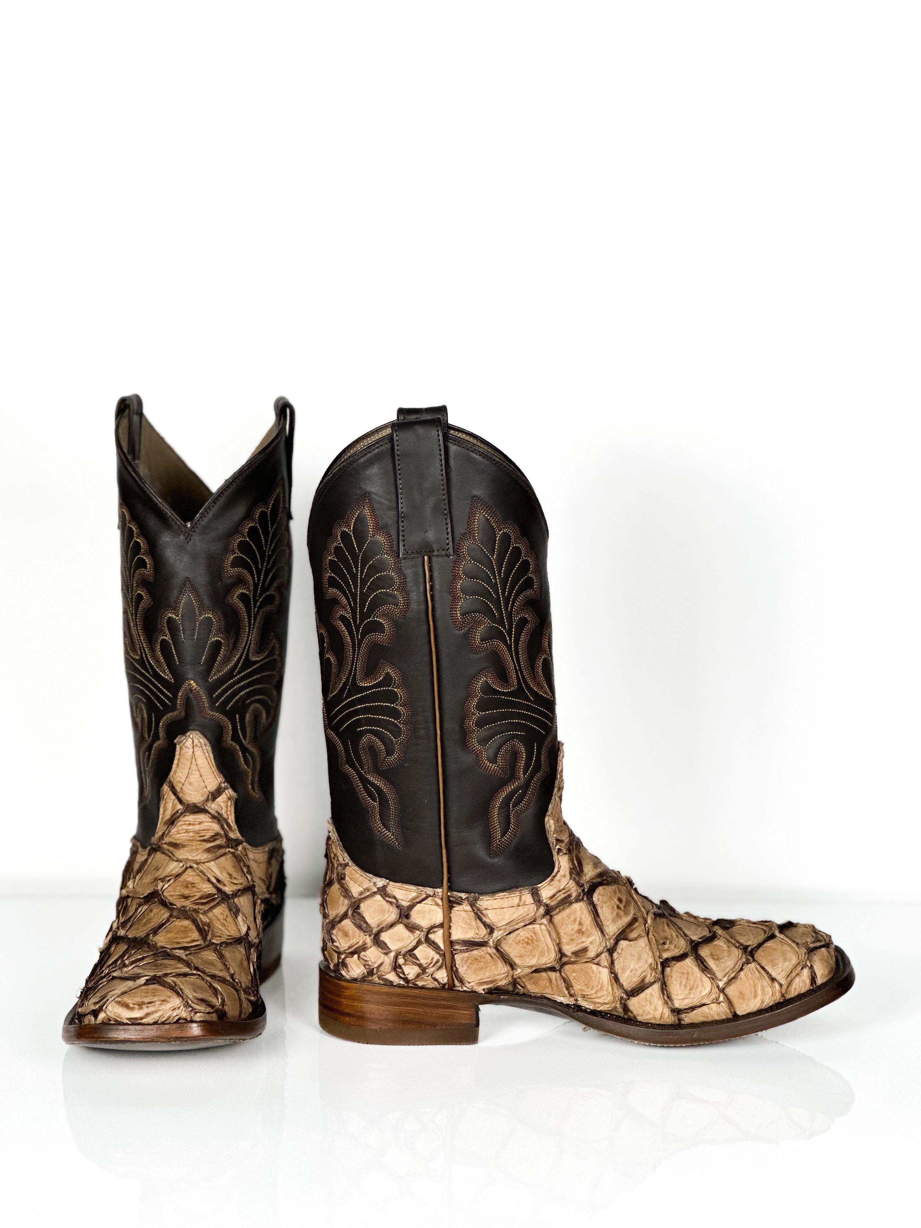 Pirarucu Fish-Terra Boots — close-up of handmade pirarucu boots