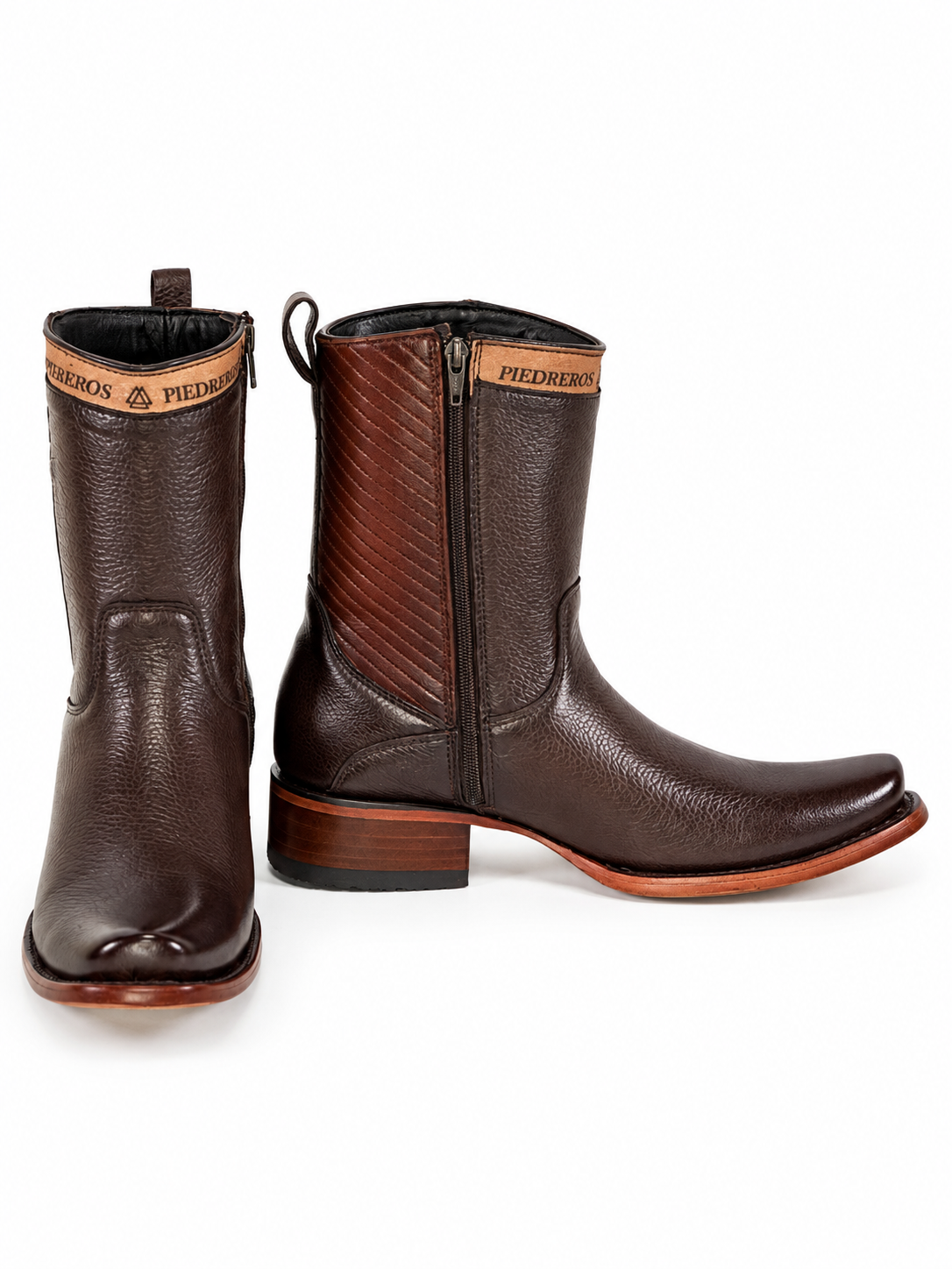 The Monte Carlo — Deer Leather Square Toe Men's Cowboy Boot, front and side view