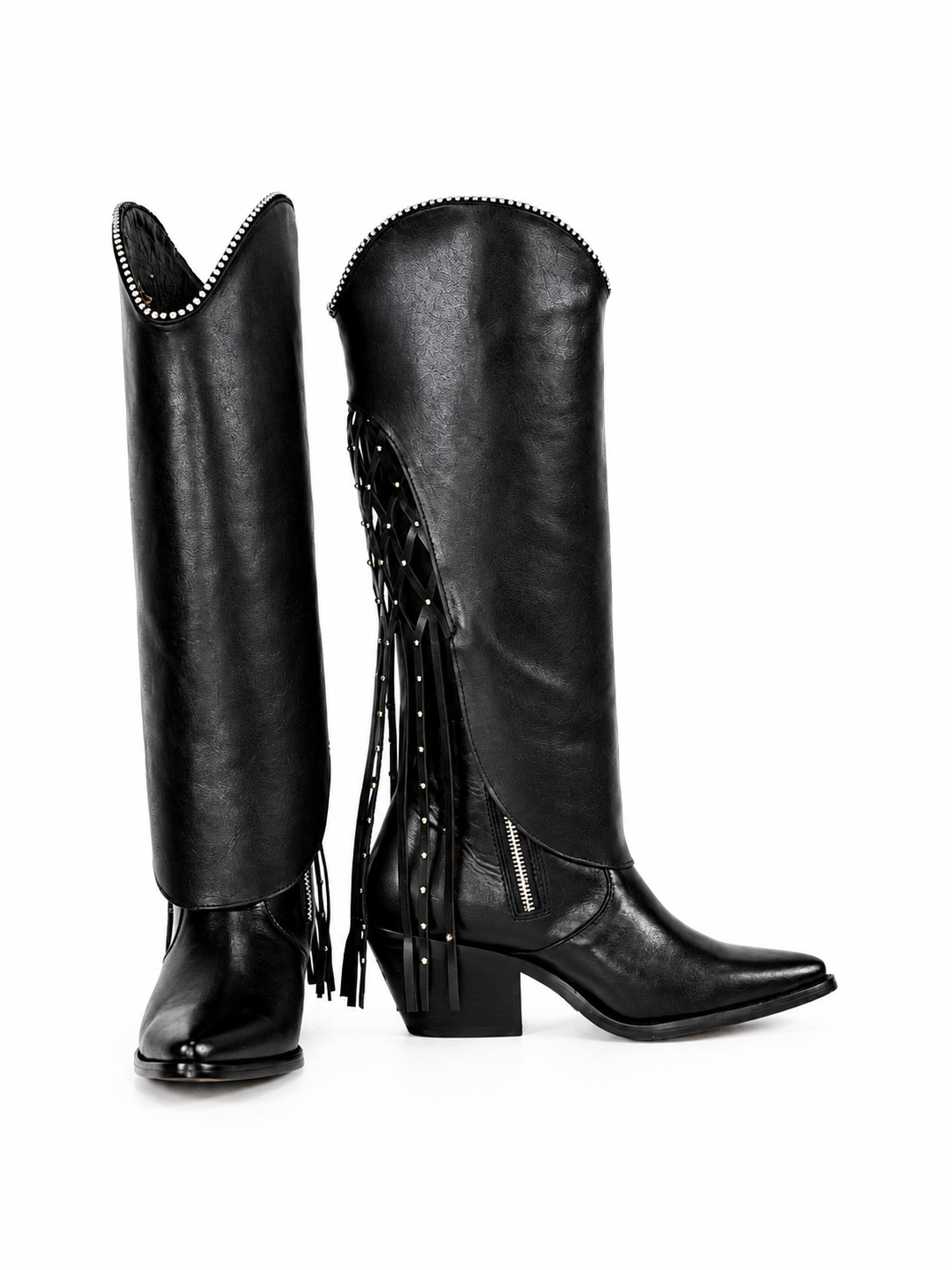 The Fringe Pearl — Leather Women's Cowboy Boot, front and side view