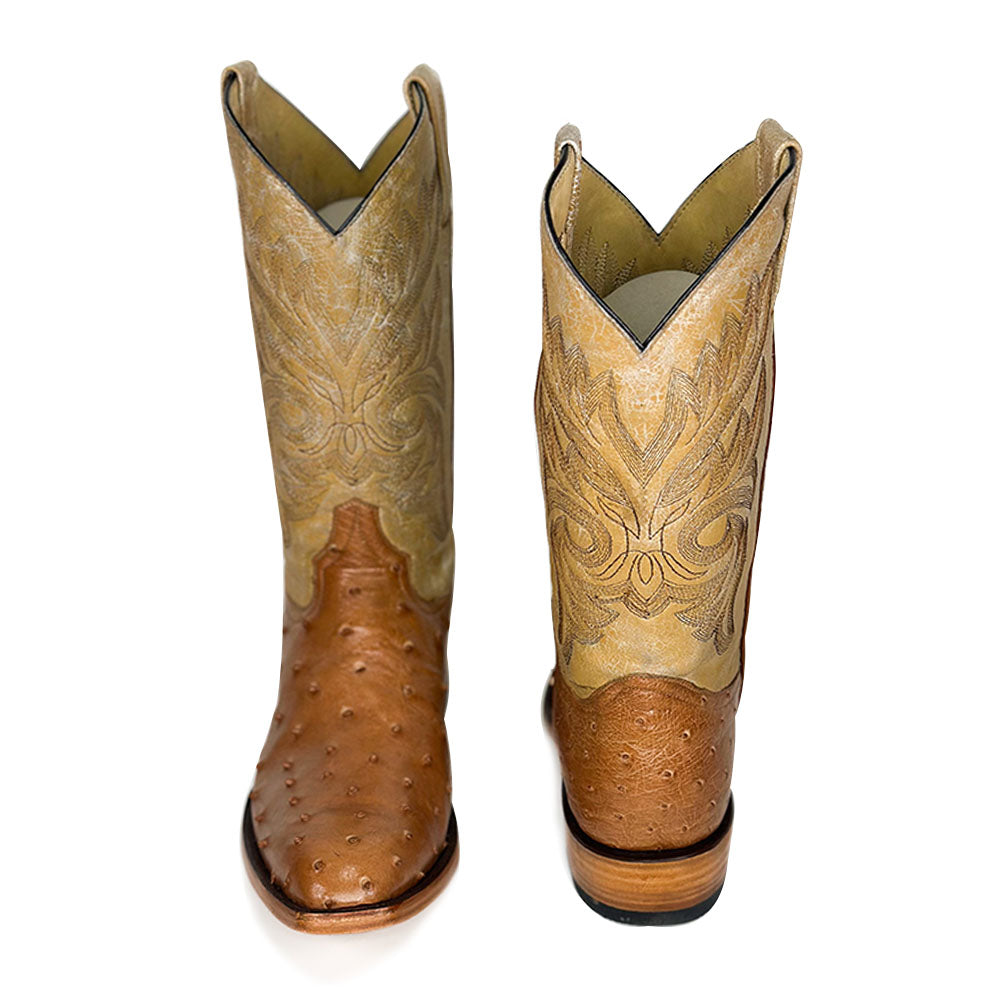 Crown Ostrich Boot — angled view of handmade ostrich boots