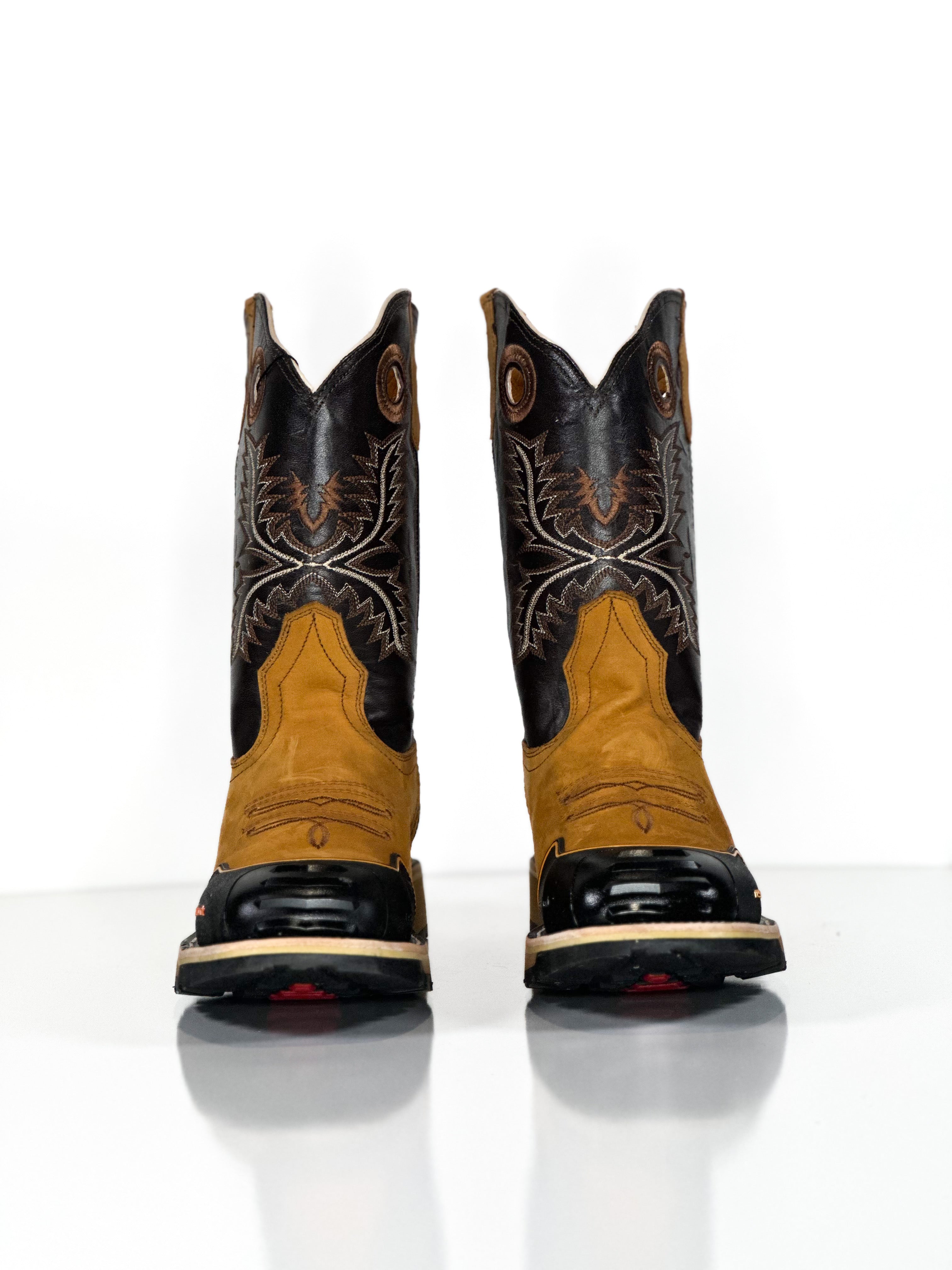 Composite toe work boot-Miel — side view of handmade western boots