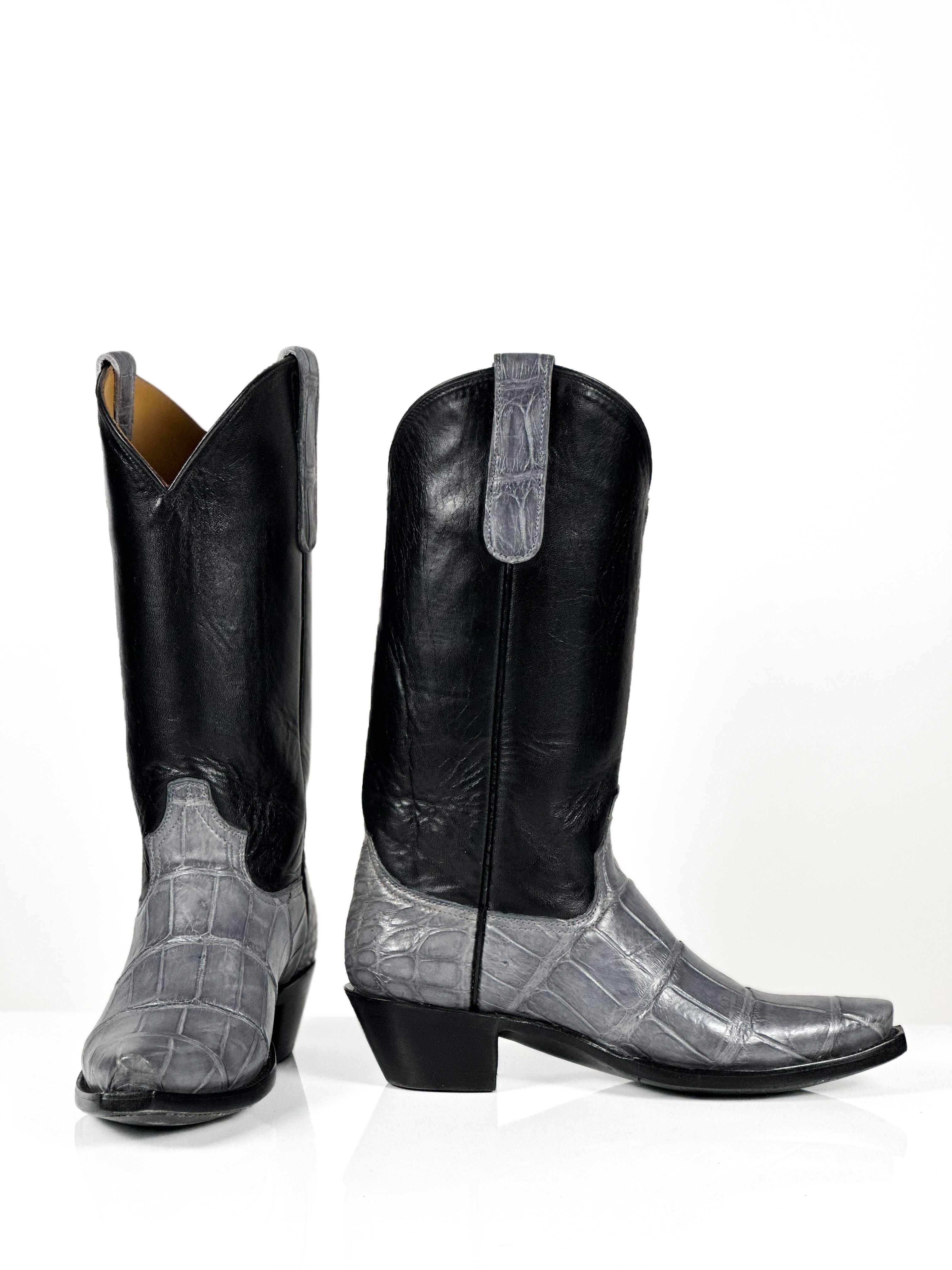 Silver Gator Boots — detail shot of handmade alligator boots
