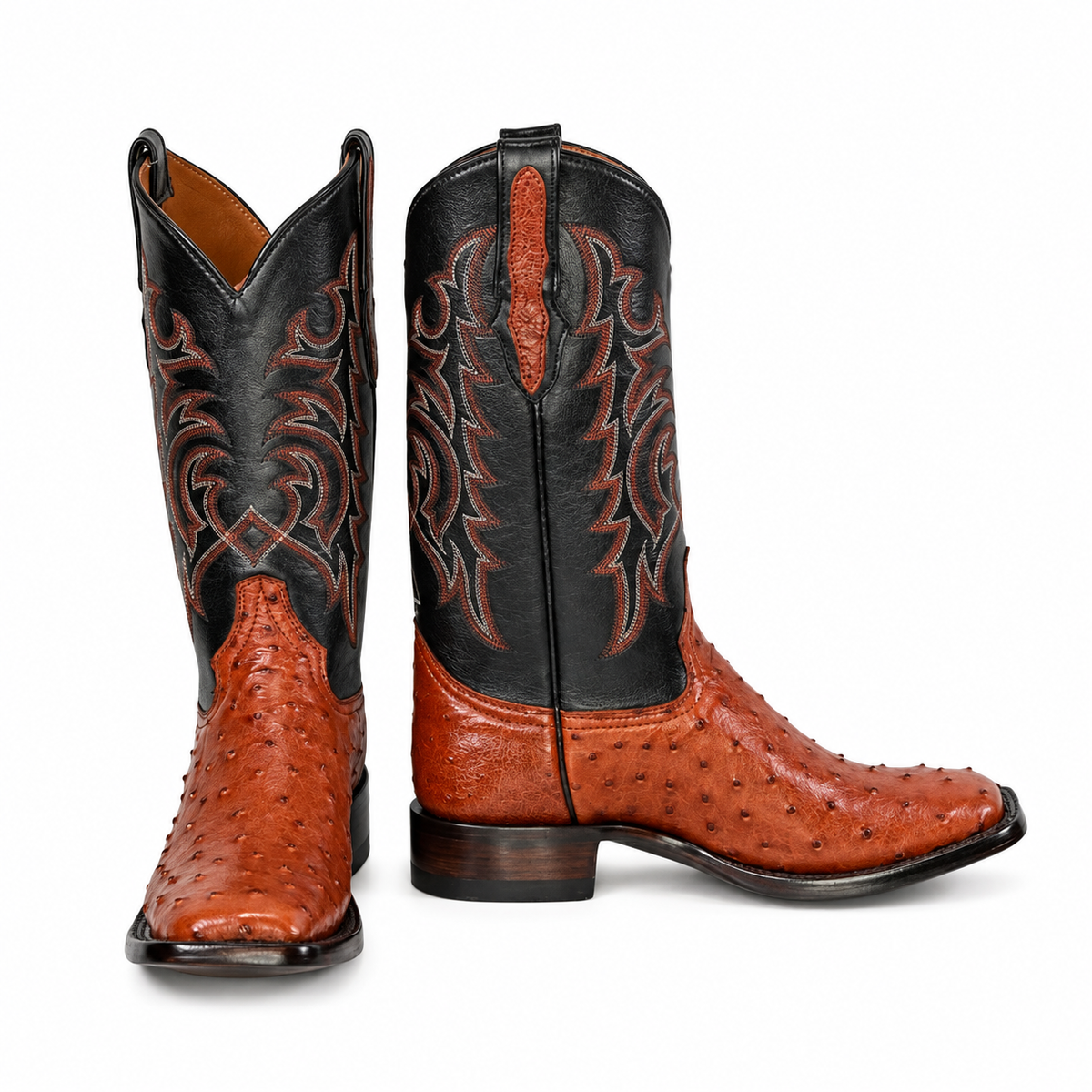 The Maxdale — Ostrich Square Toe Men's Cowboy Boot, front and side view