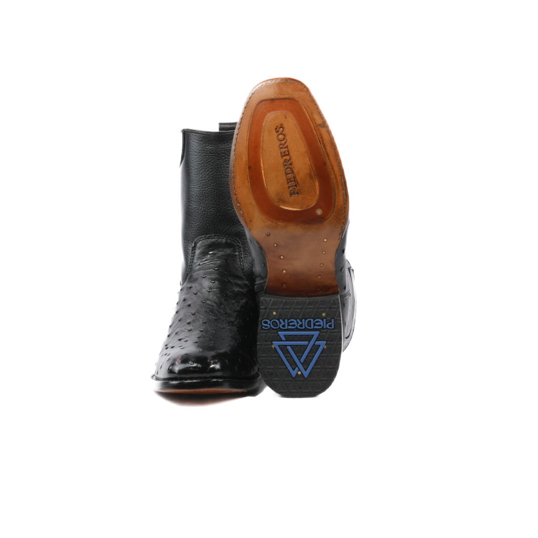 Ostrich Leather French Zipper Ankle Boots