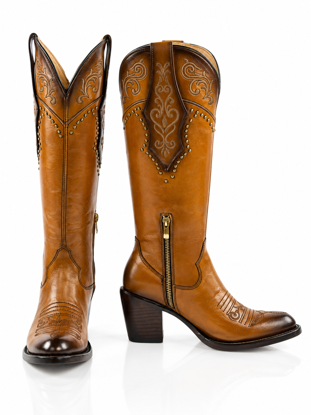 The Reina — Leather Women's Cowboy Boot, front and side view
