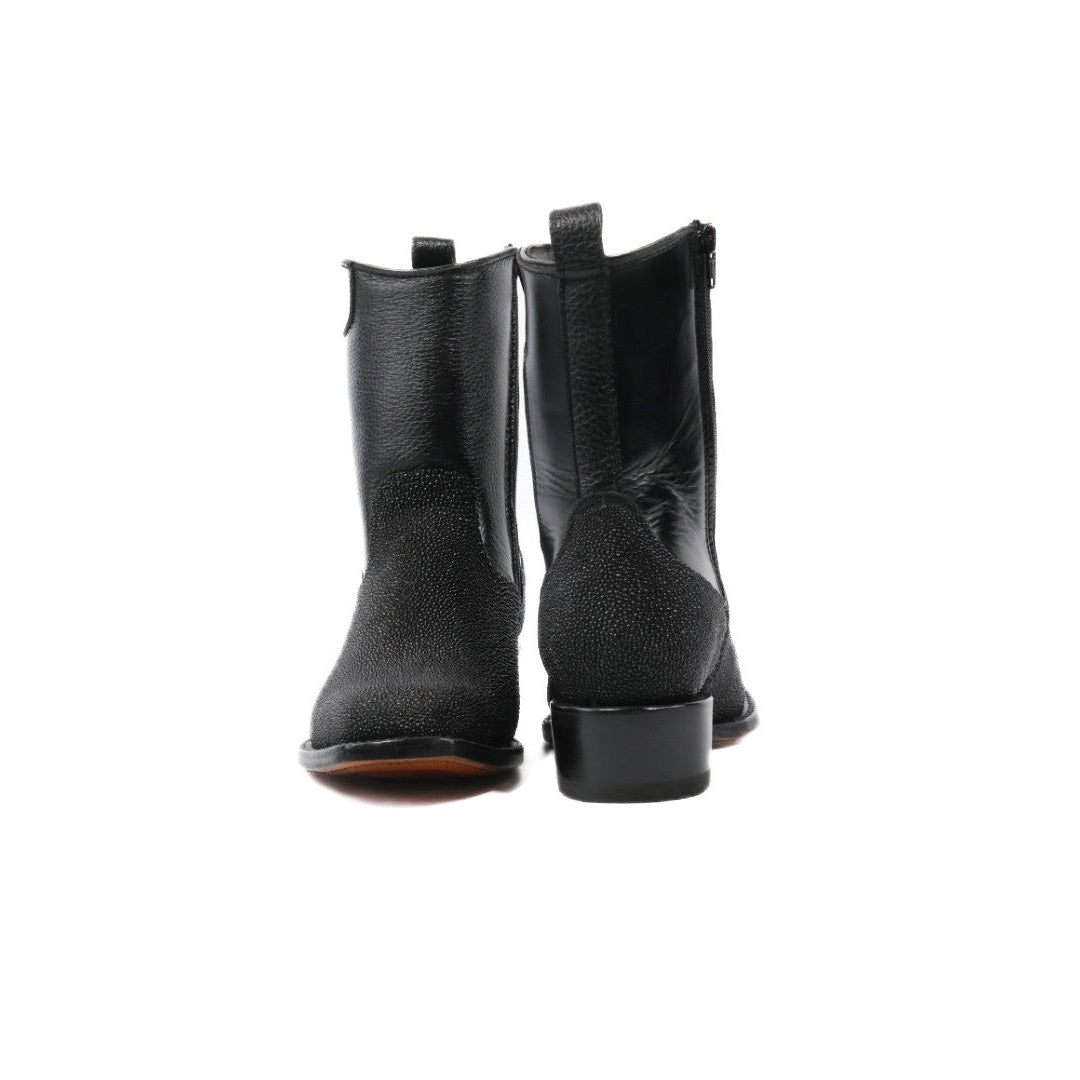 Stingray Leather Zipper Ankle Boots