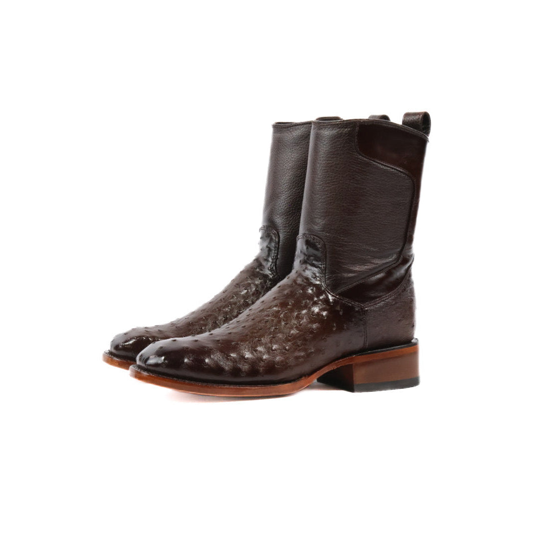 Ostrich Leather French Zipper Ankle Boots