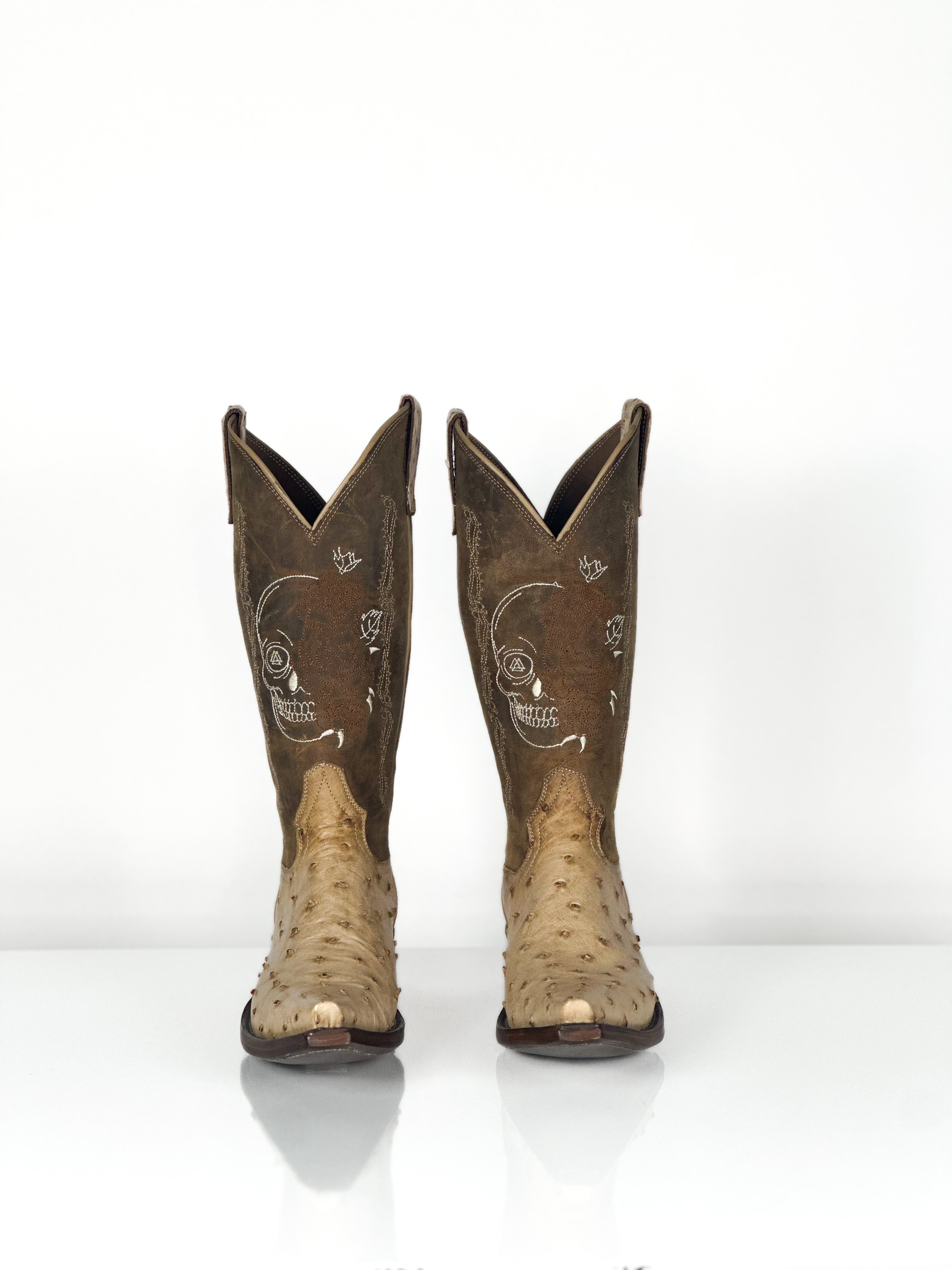 Monroe Ostrich Boots — side view of handmade ostrich boots