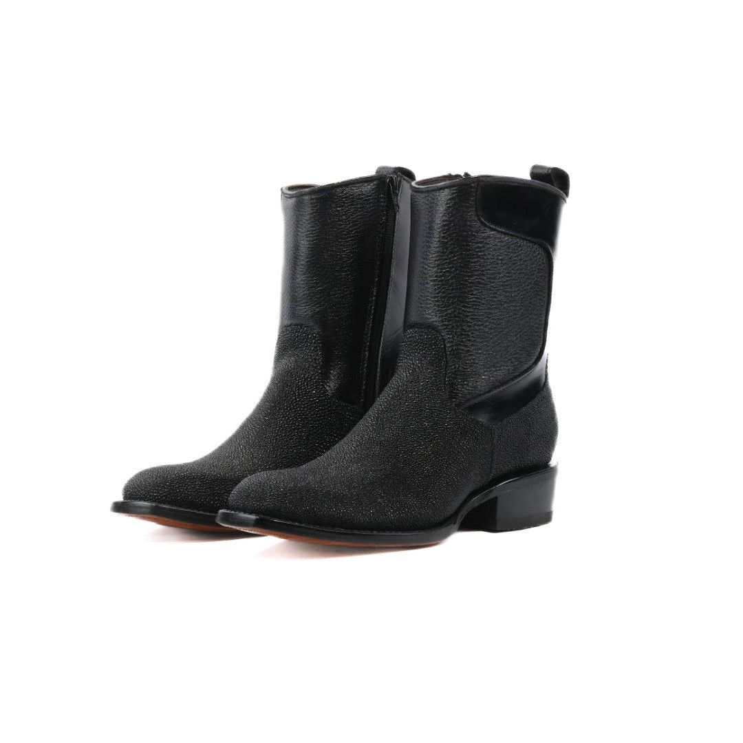 Stingray Leather Zipper Ankle Boots