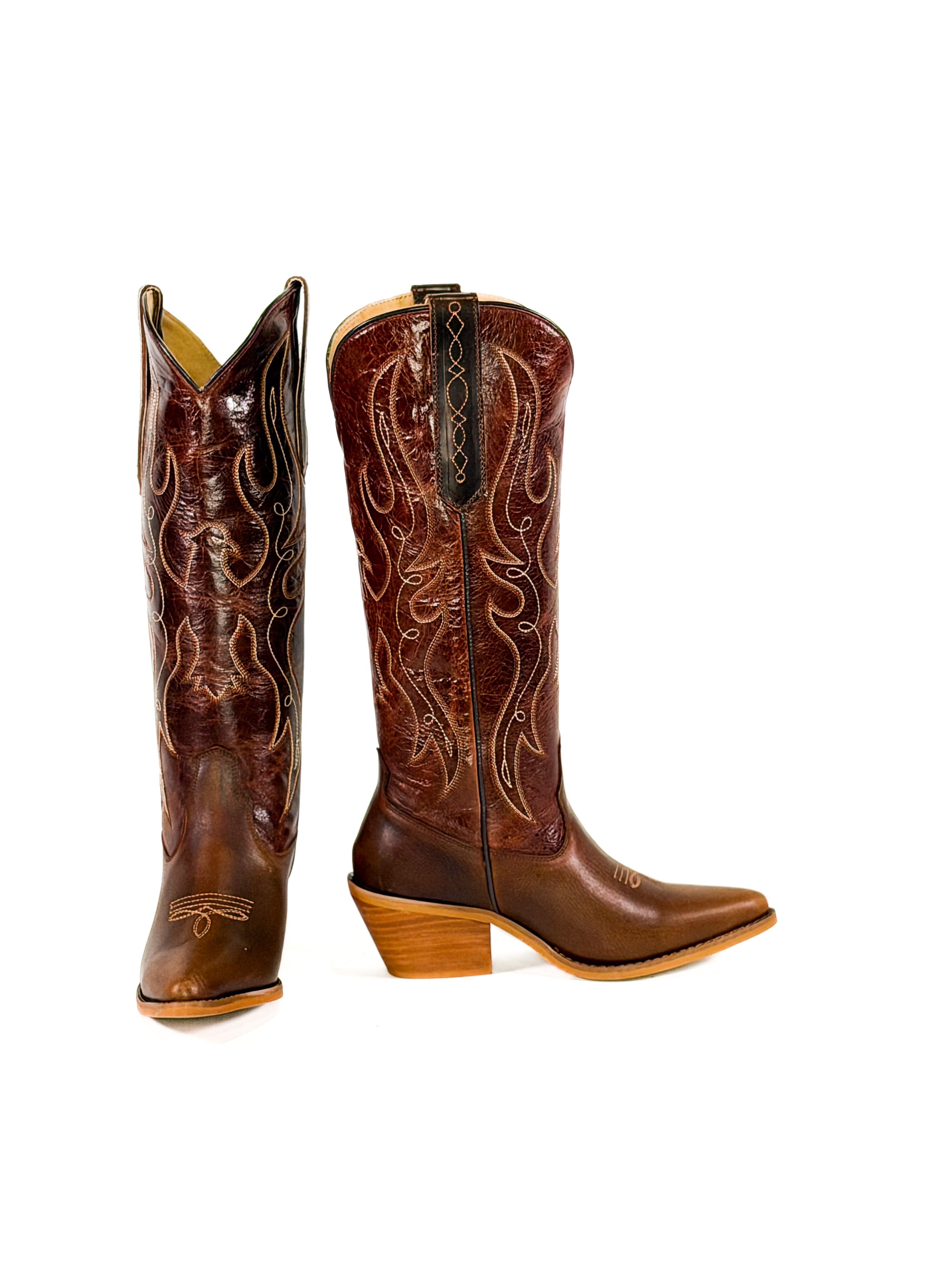 Brown red leather cowgirl boots