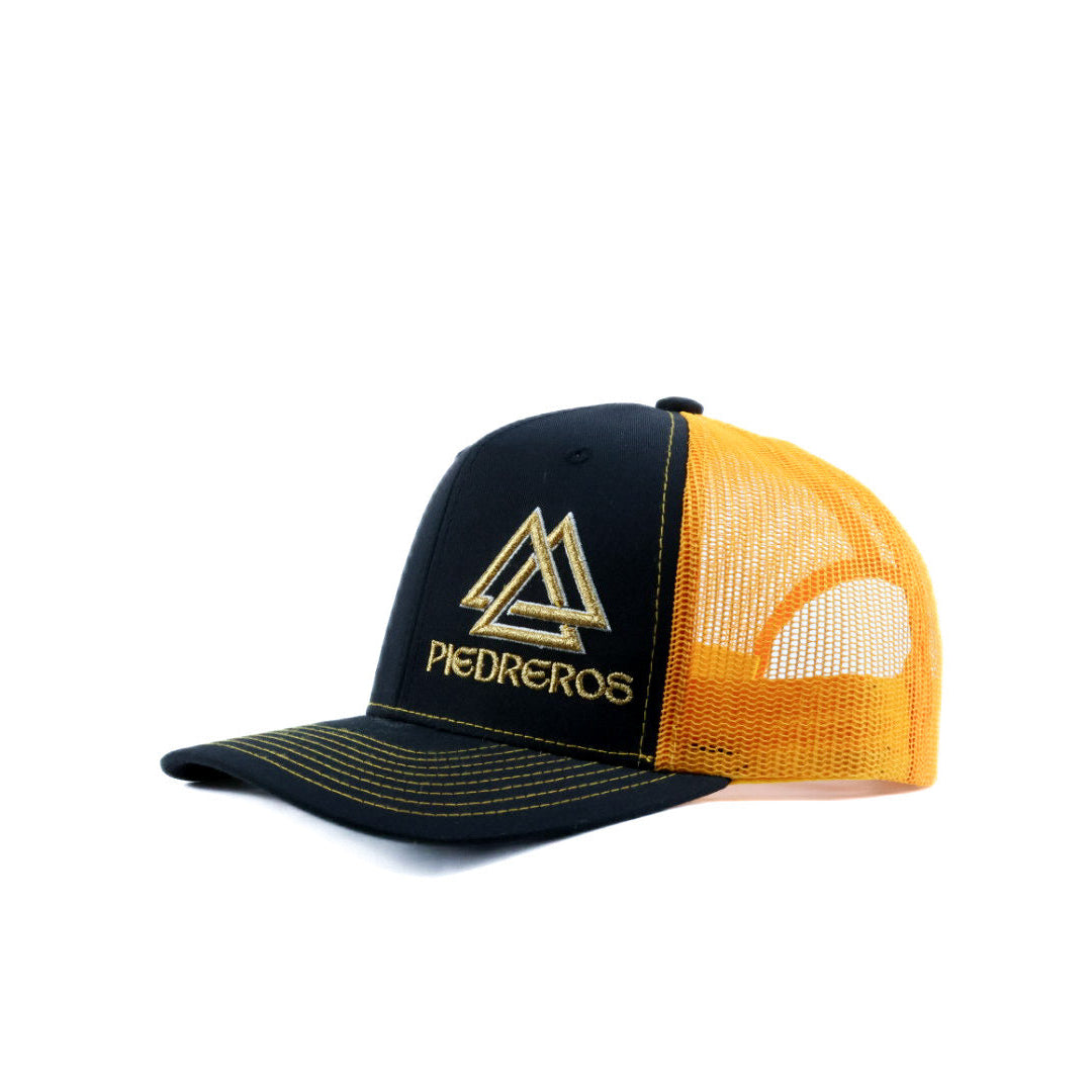 Black and yellow mesh cap with gold and white logo