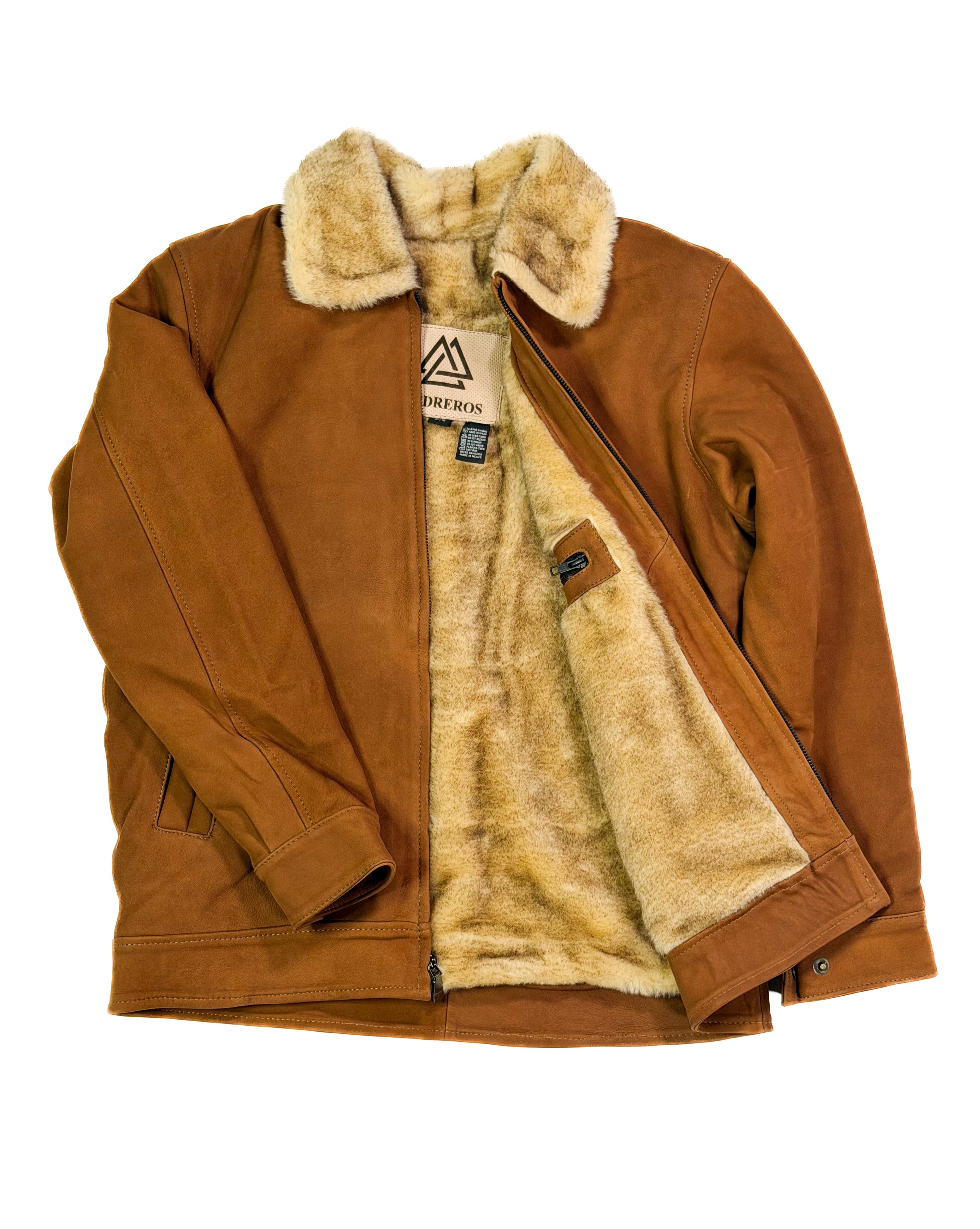 Golden jacket with fur inner lining on a white background