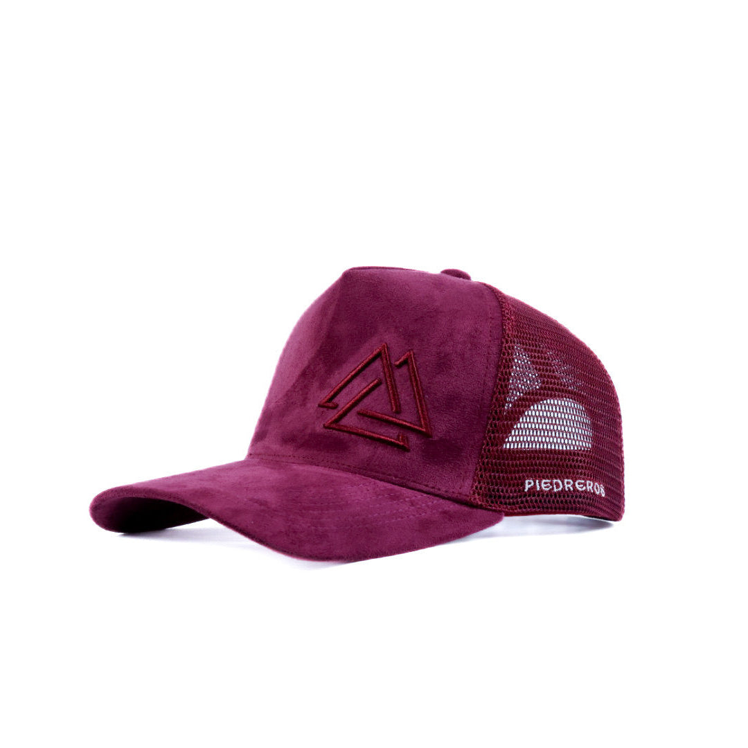 Burgundy suede mesh cap with burgundy logo