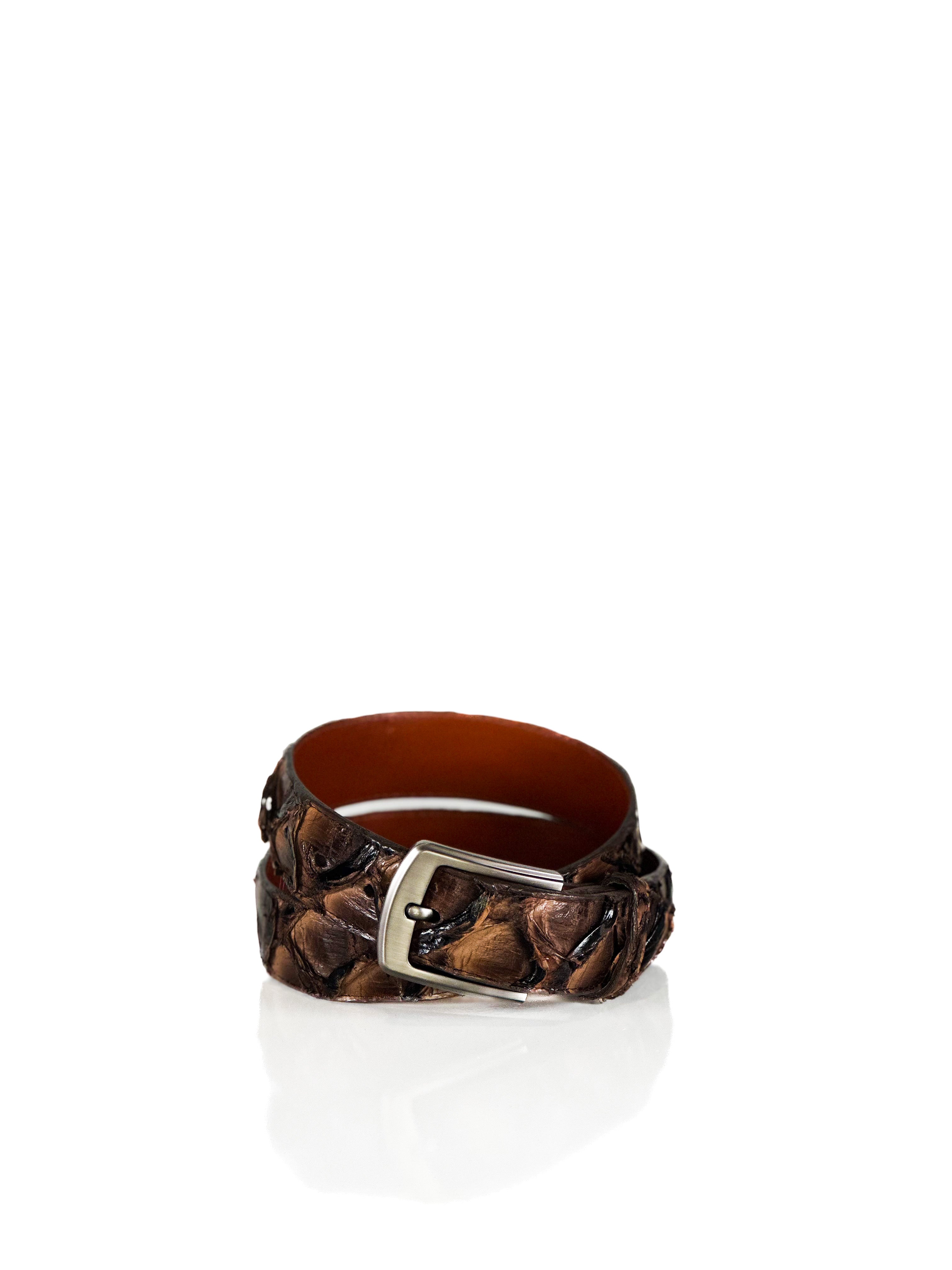 Brown jumbo leather belt with a silver buckle on a white background