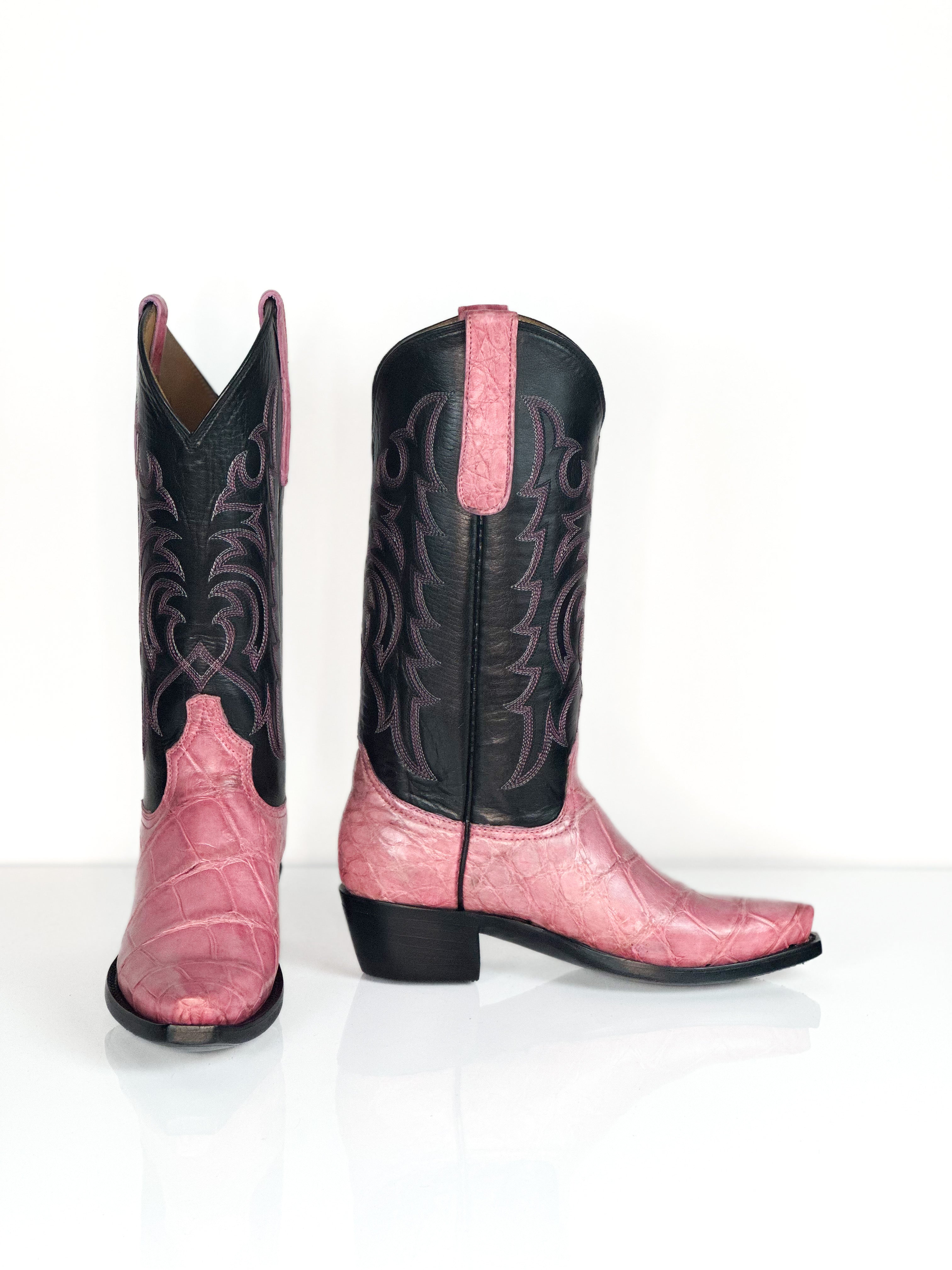 Bubble Pink Boots — detail shot of handmade western boots
