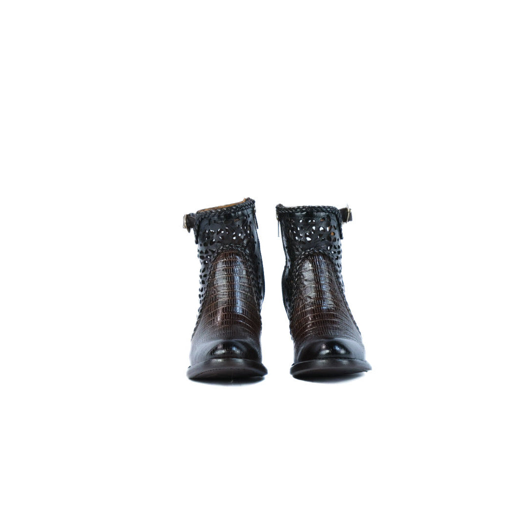 Lizard brown womens ankle boot