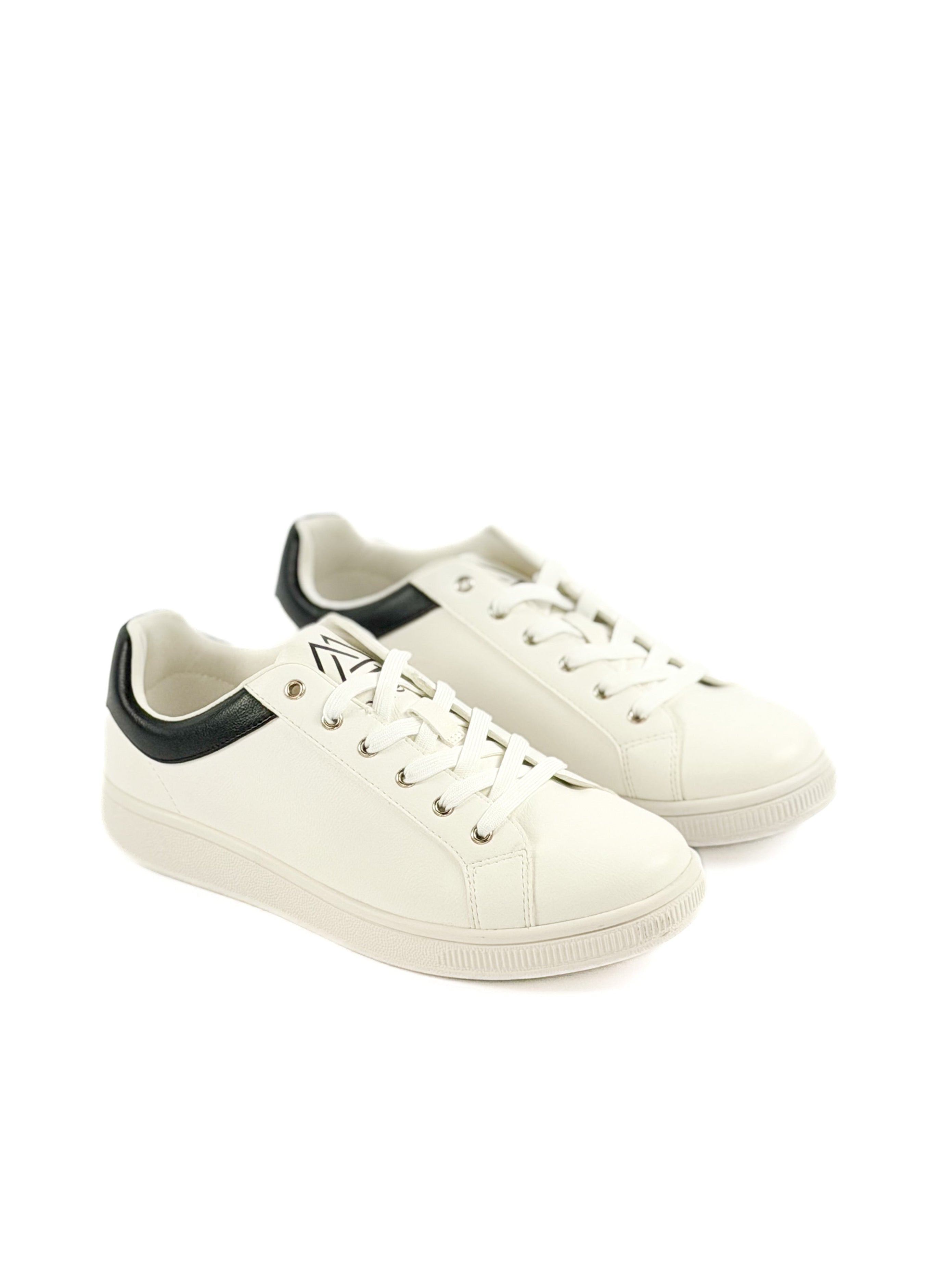 White and black sneakers with shoe laces
