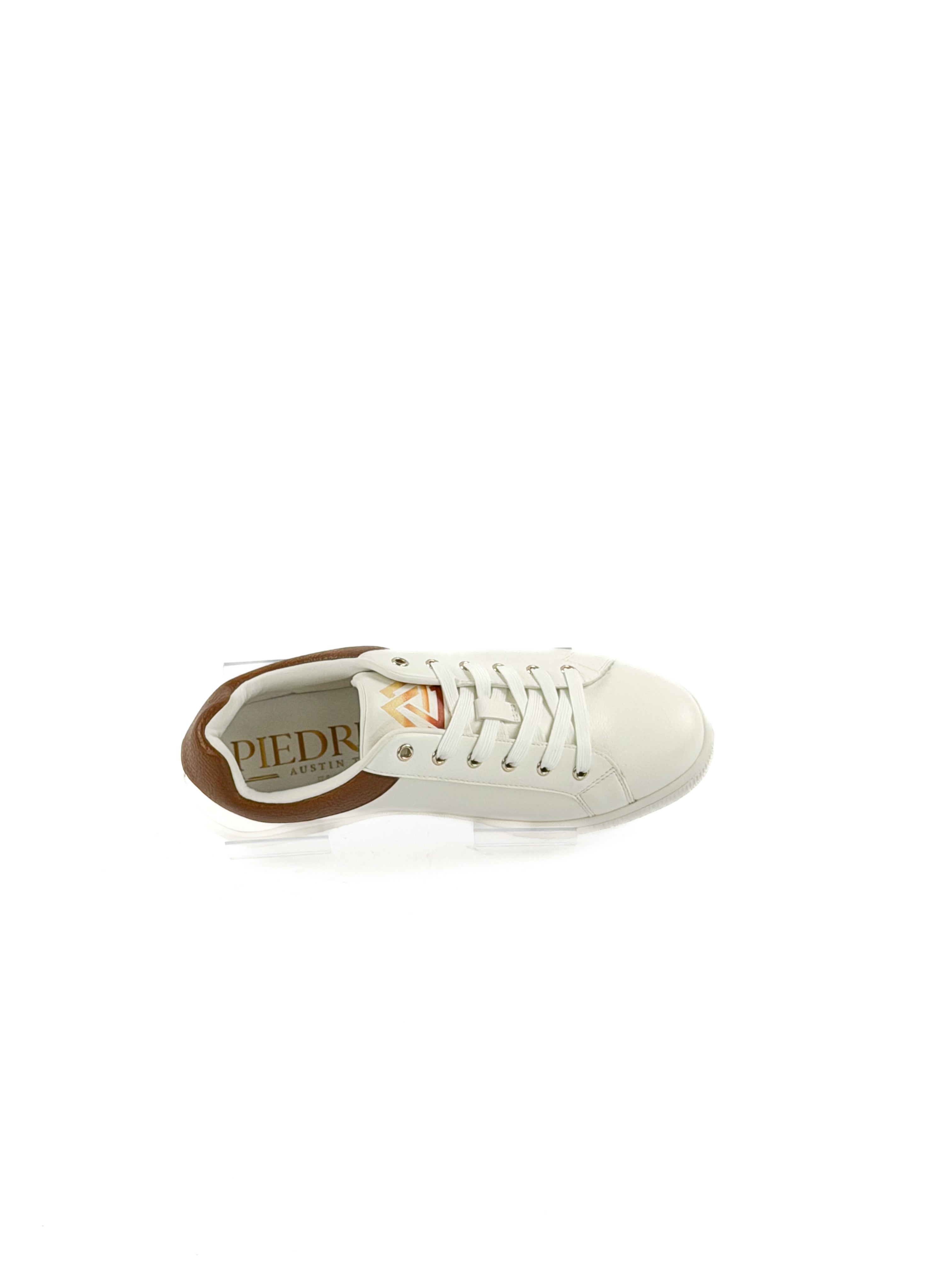 White and brown leather sneakers shoe laces