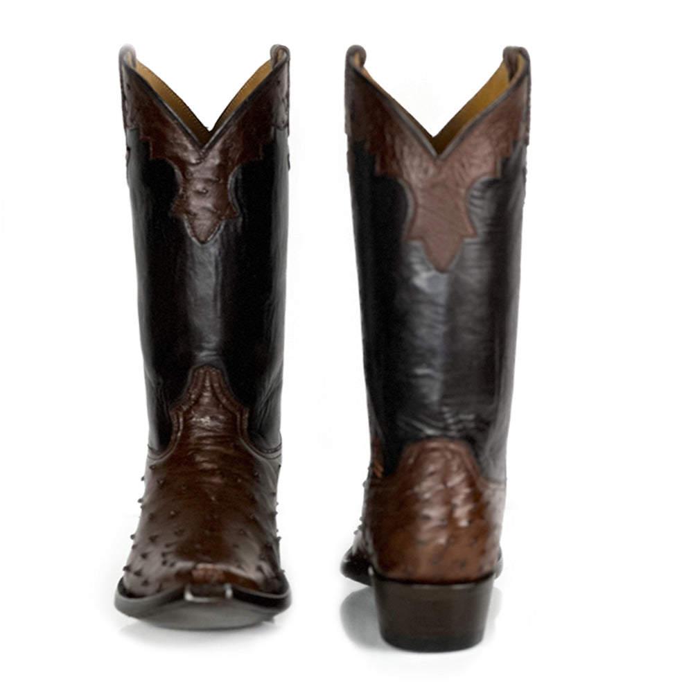 Ostrich- BuckBeam Boot — angled view of handmade ostrich boots