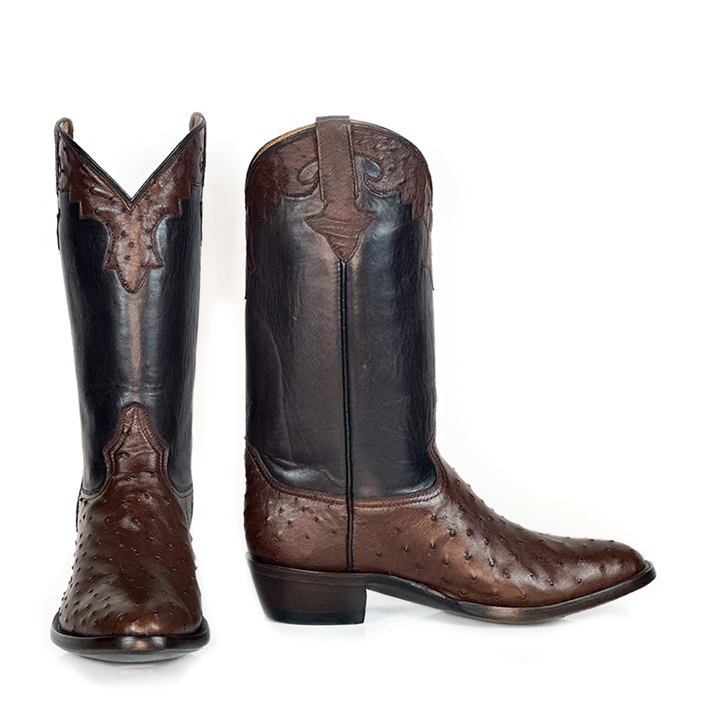 Ostrich- Buck Brown Boot — side view of handmade ostrich boots