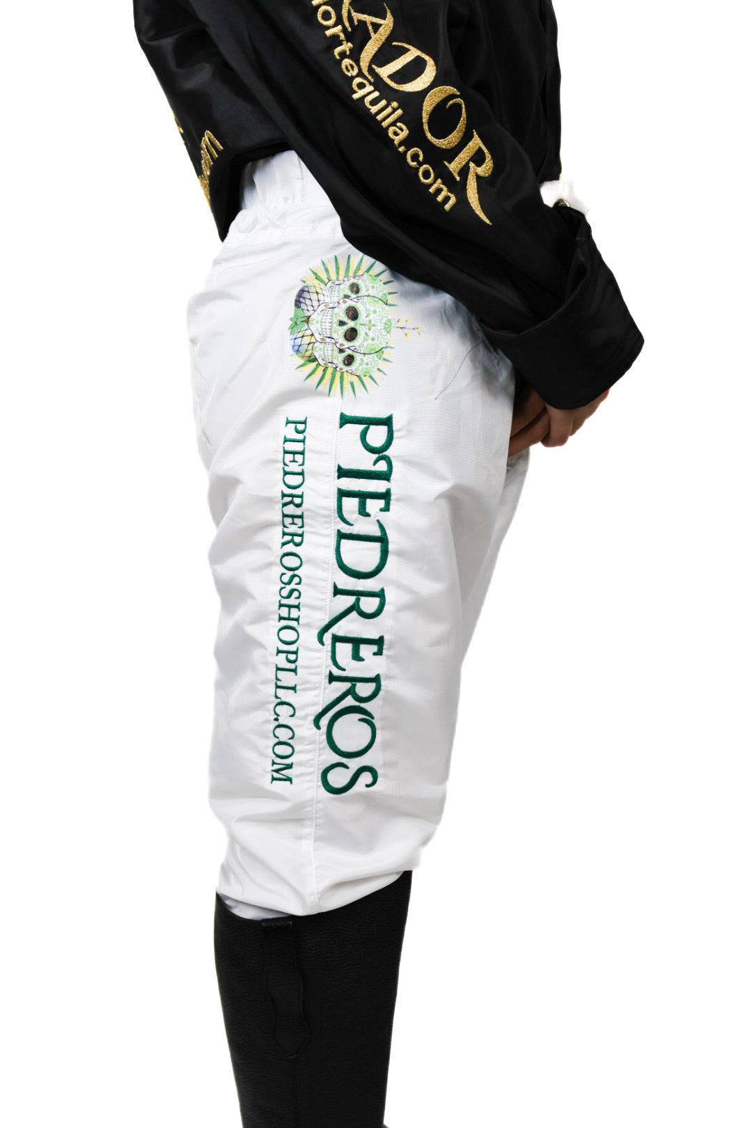Piedreros triple skull white and green jockey pants