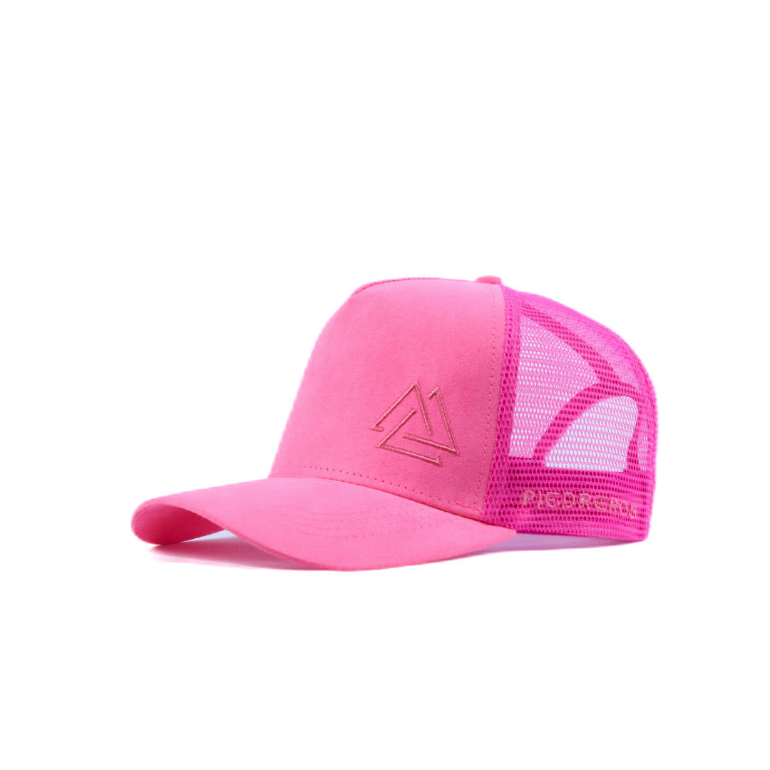 Pink suede mesh cap with pink logo
