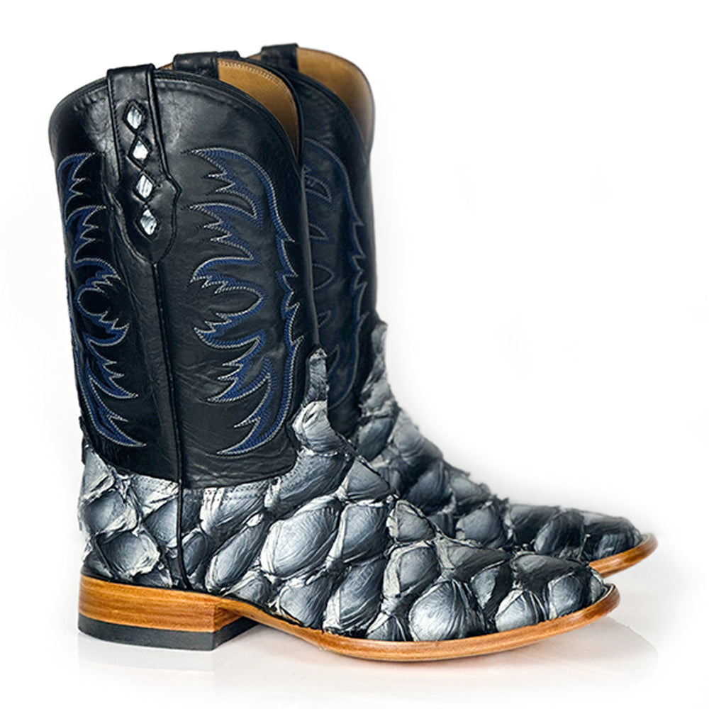 Pirarucu Fish -Orca Blue Boot — profile view of handmade pirarucu boots
