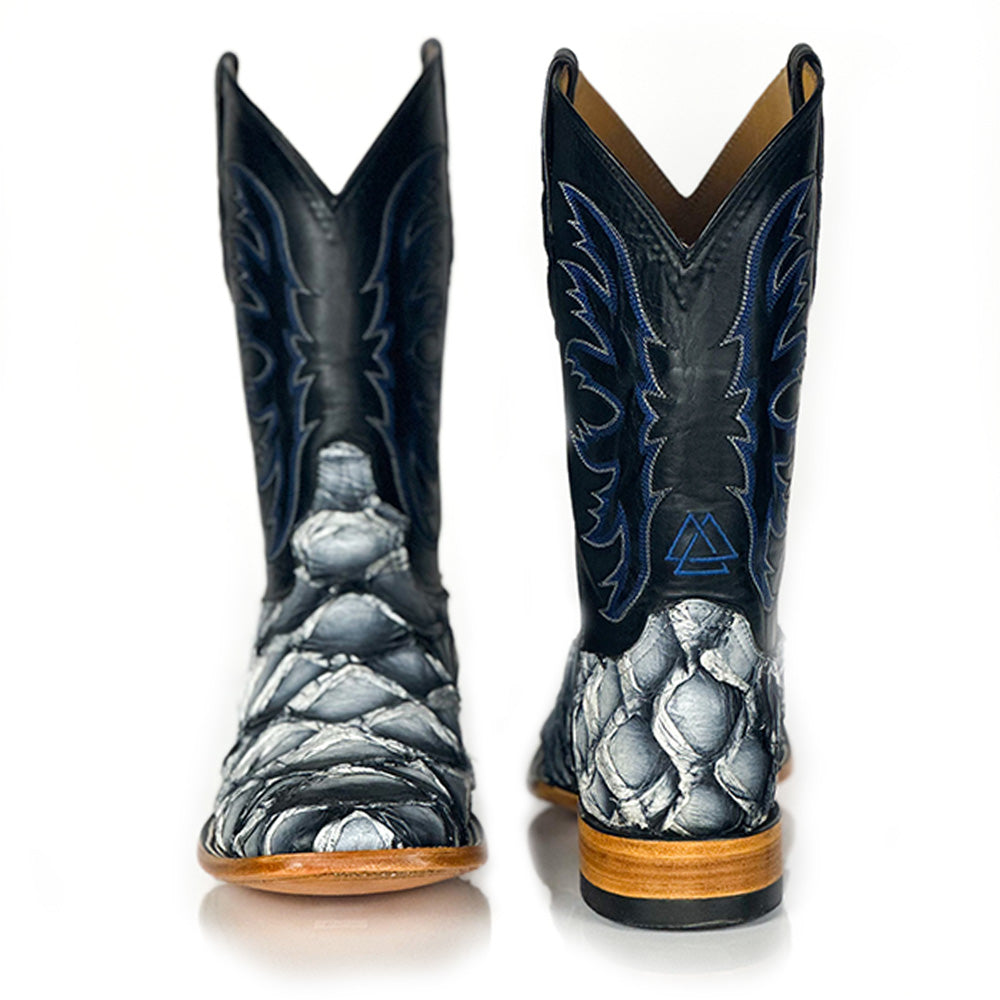 Pirarucu Fish -Orca Blue Boot — leather detail of handmade pirarucu boots