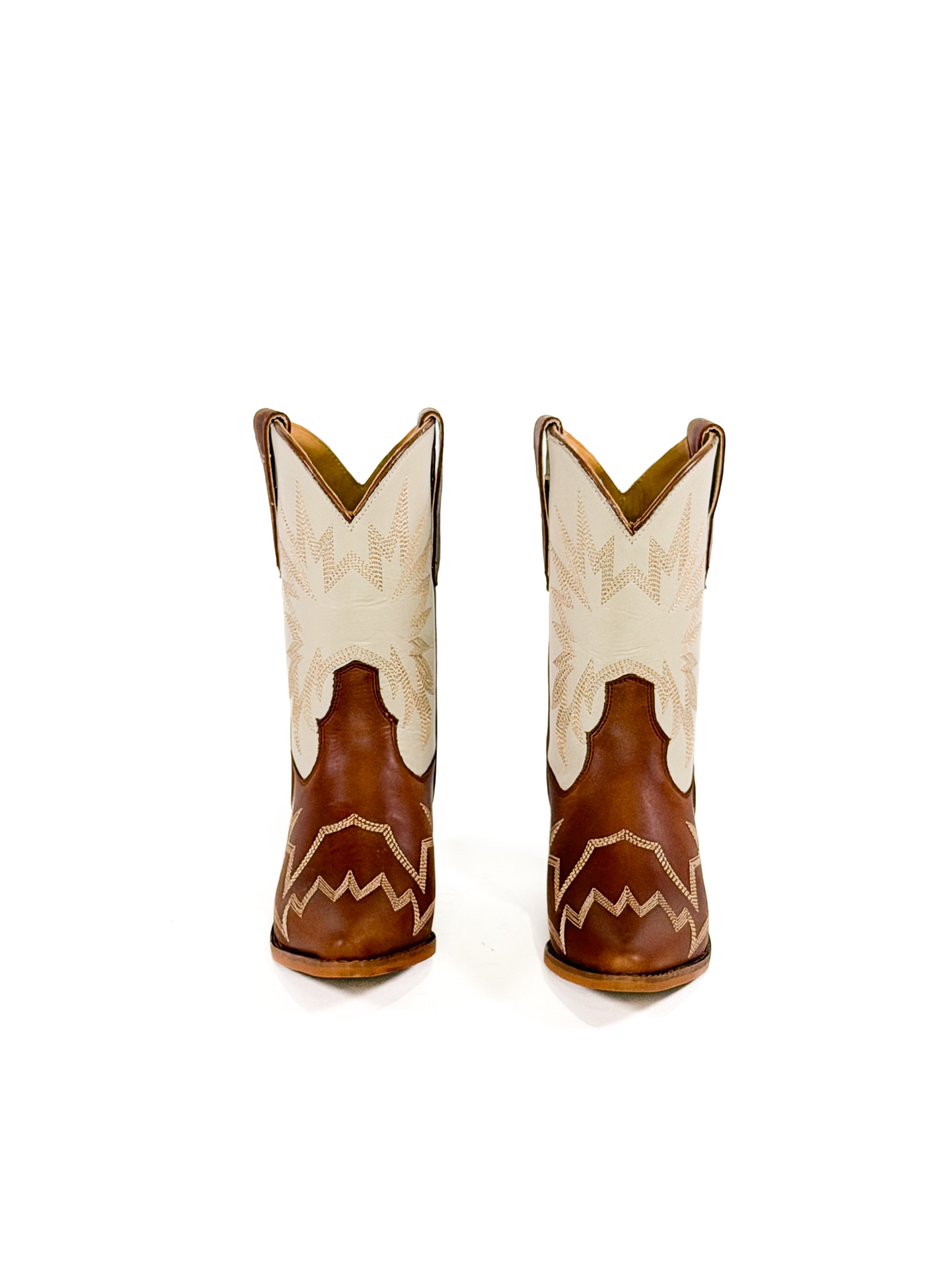 Brown and cream leather ankle womens booties