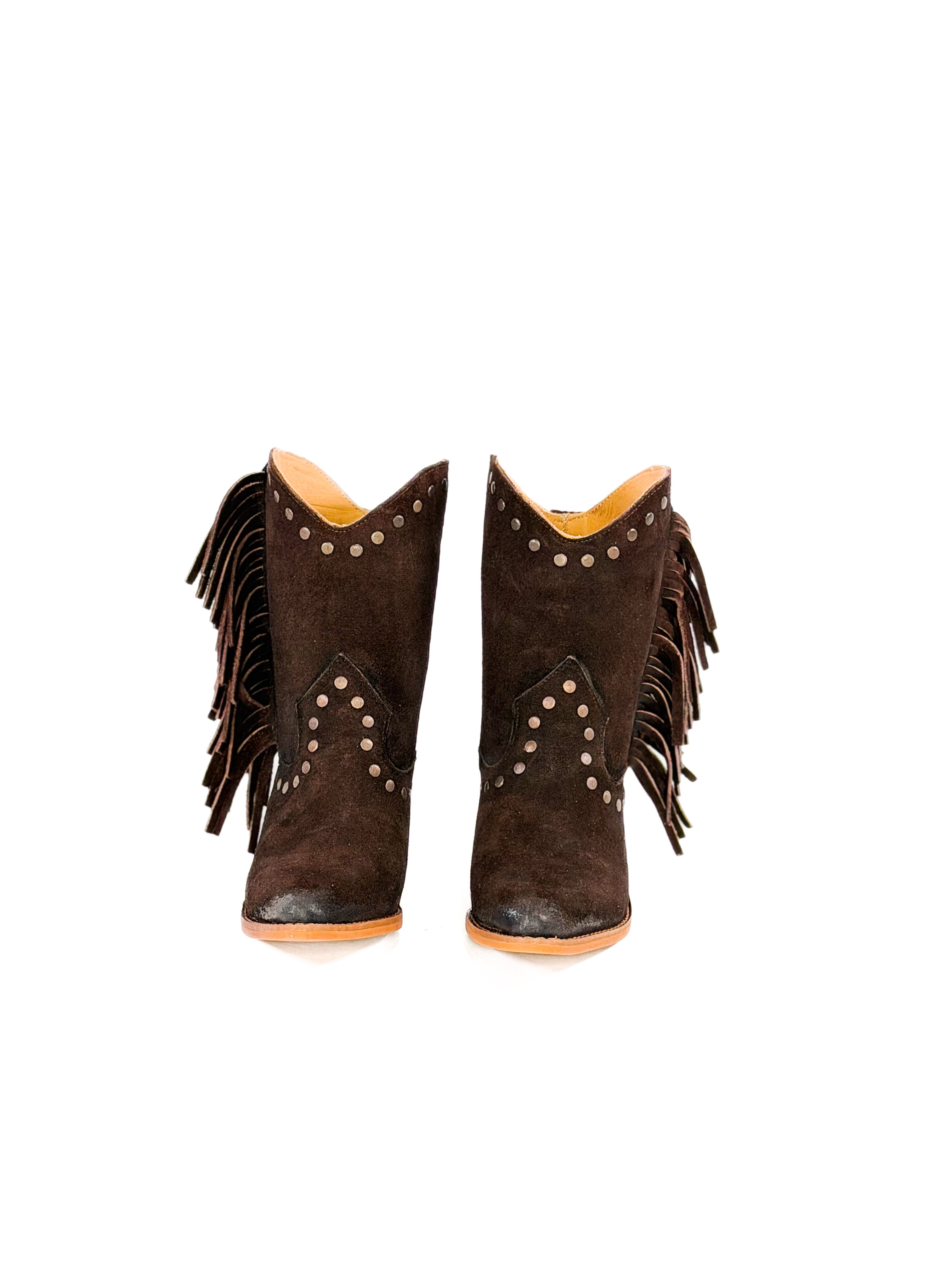 Brown Suede studded ankle booties