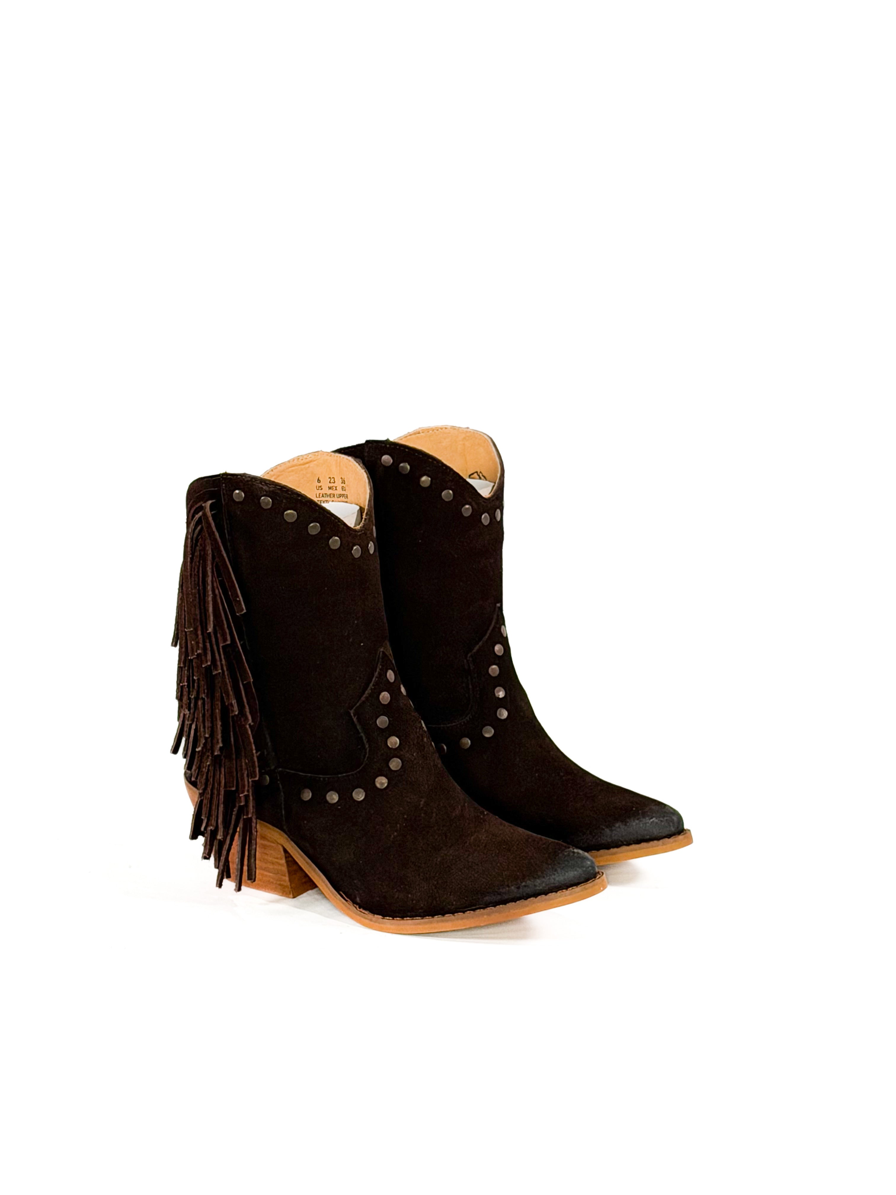 Brown studded suede ankle booties