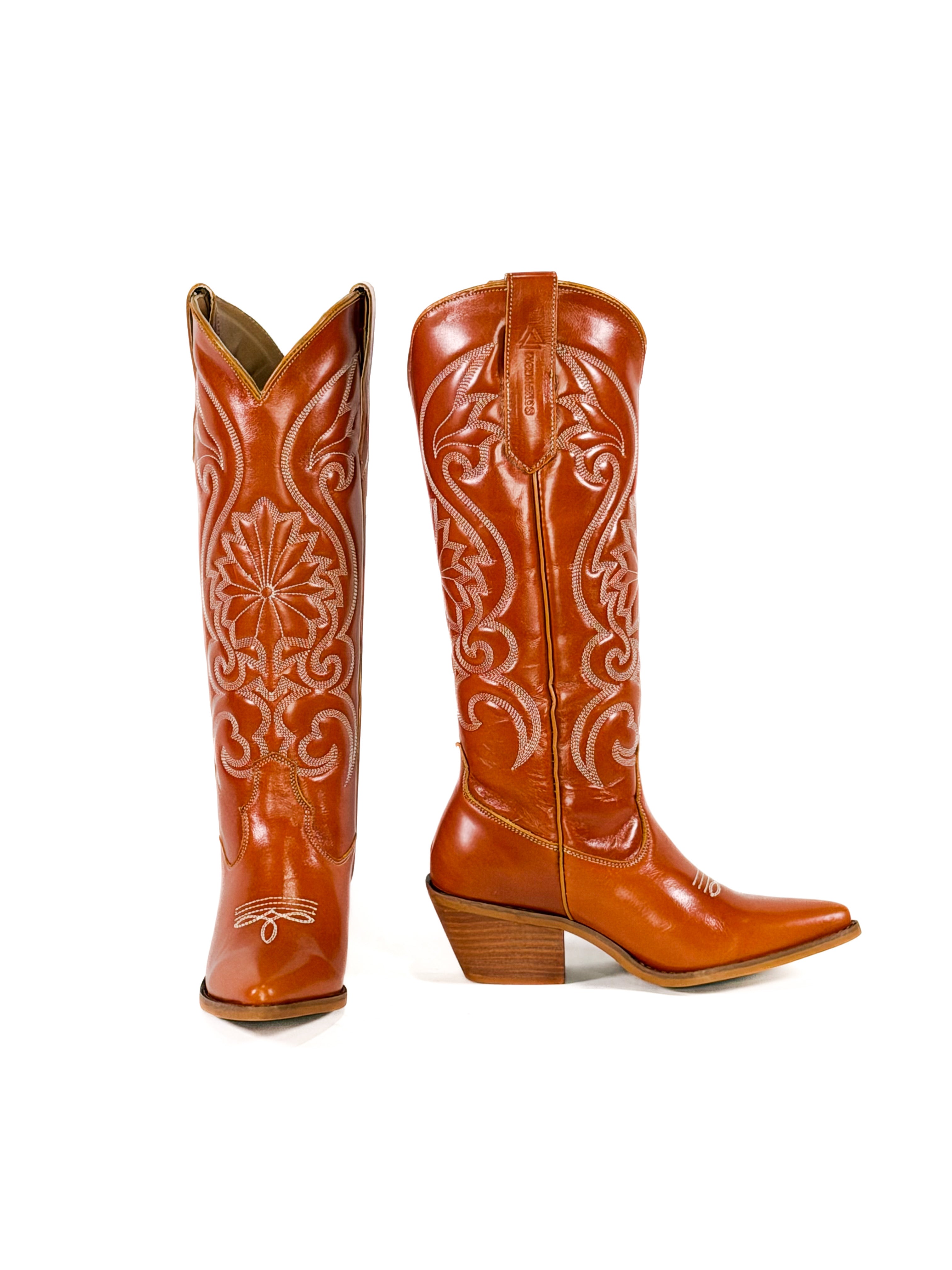 Burnt orange leather cowgirl boots