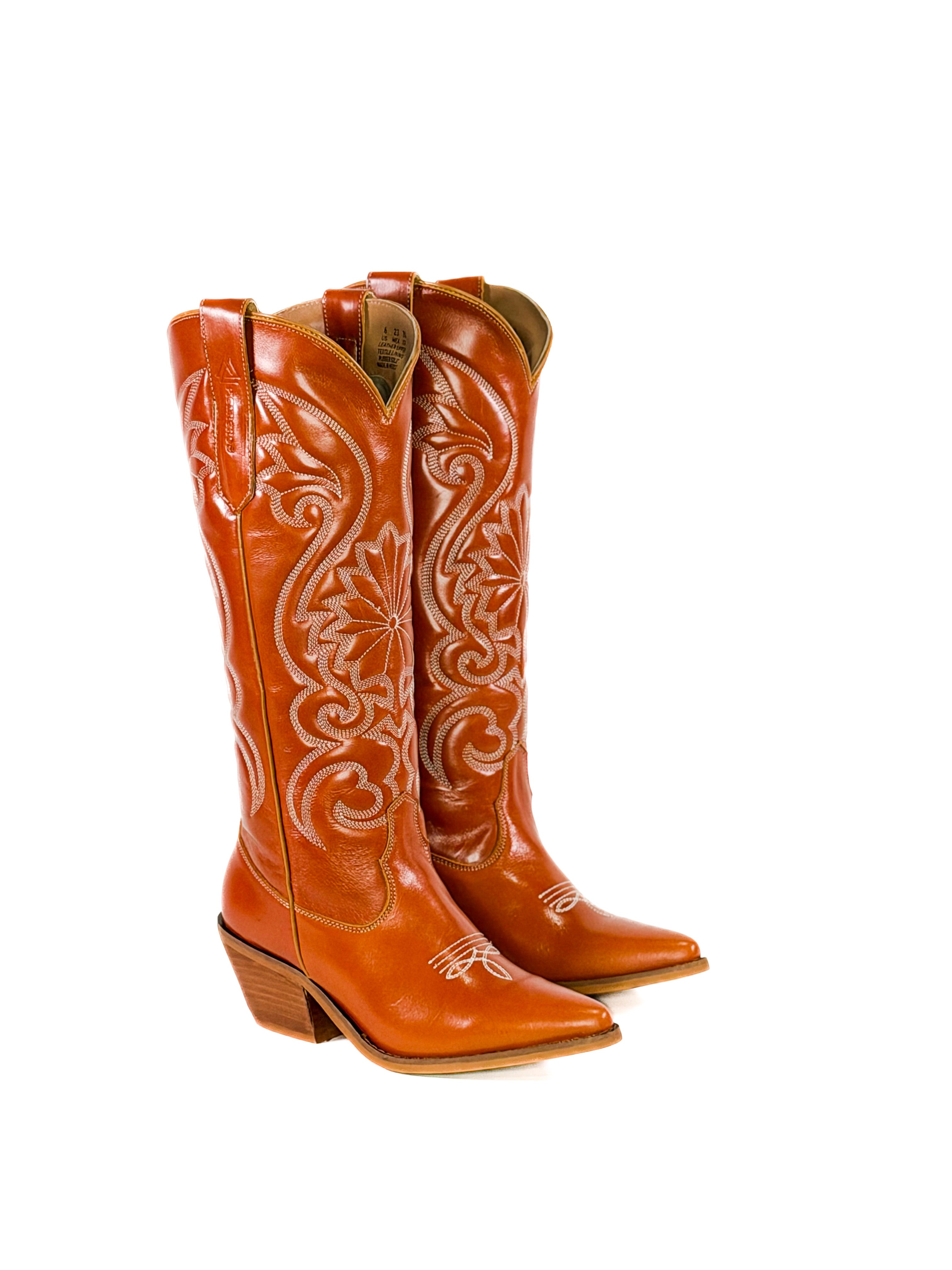 burnt orange leather cowgirl boots