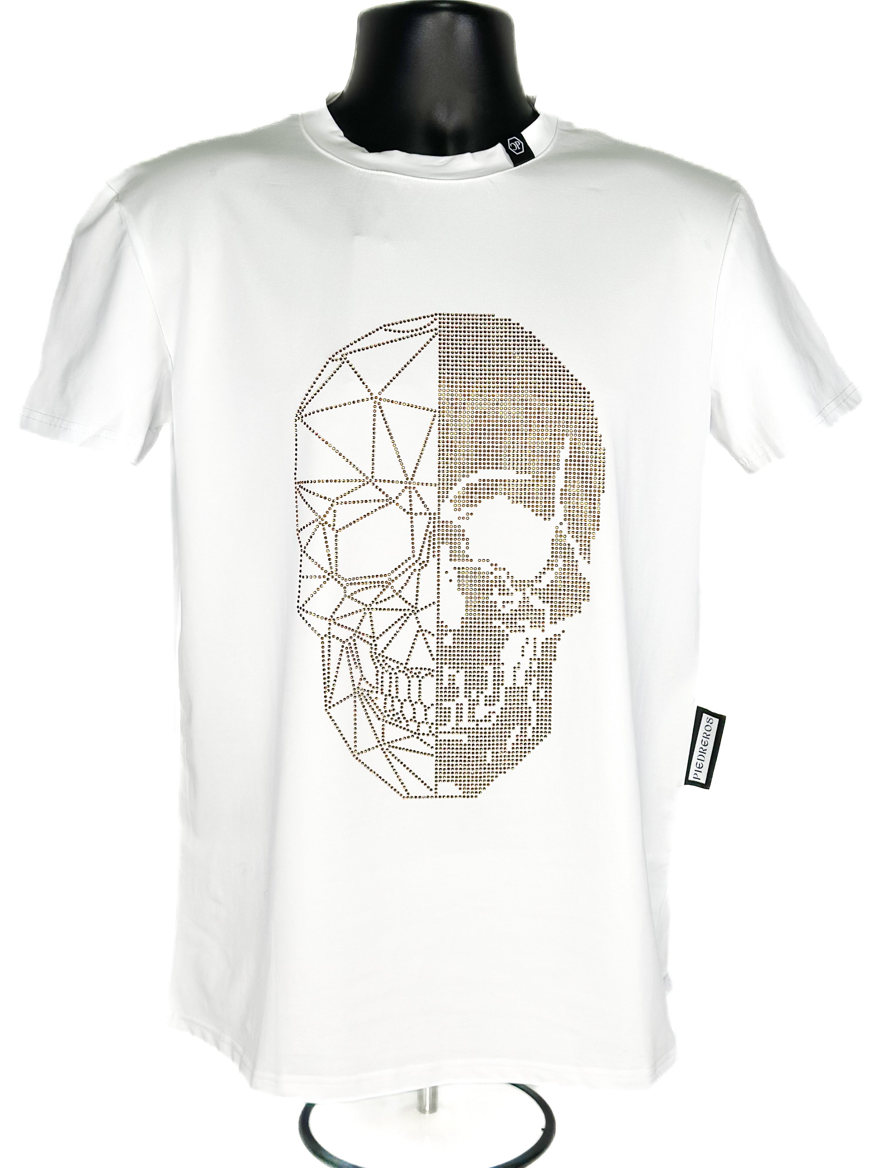 White skull shirt with rhinestones logo cuadra piedreors