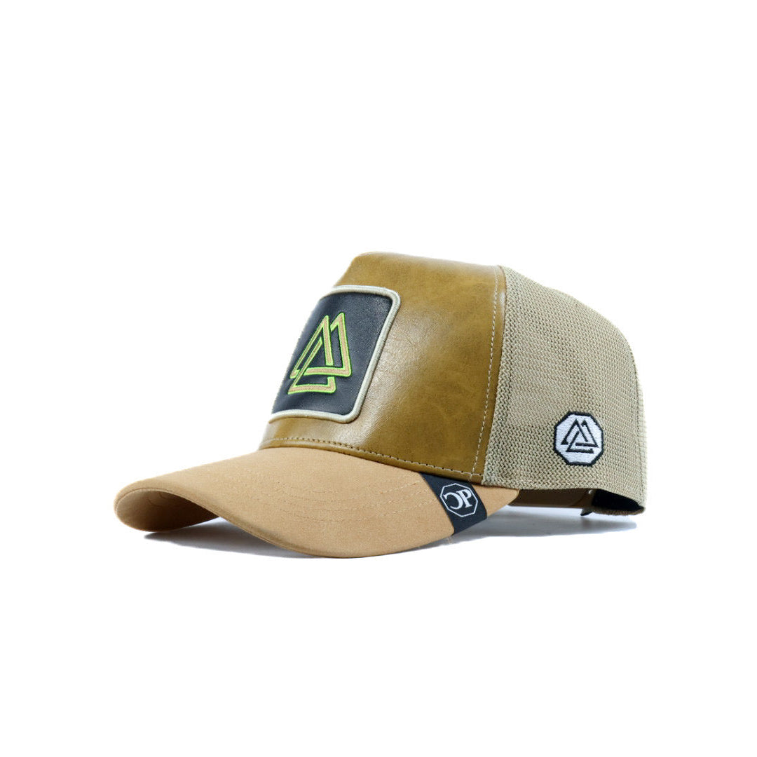 Beige cap with a logo on a white background