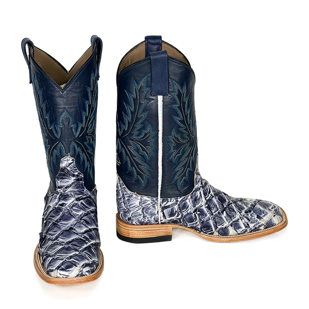 Uaias Fish Blue Boot — side view of handmade fish skin boots