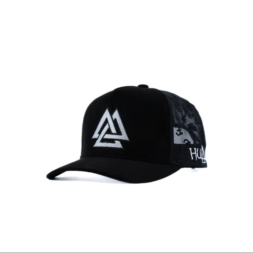 Black mesh cap with money signs and a white and black logo