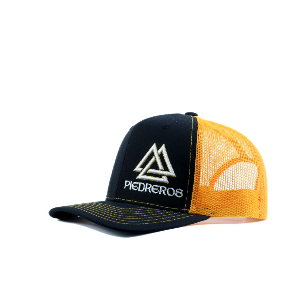 Black and yellow mesh cap with white and gold logo