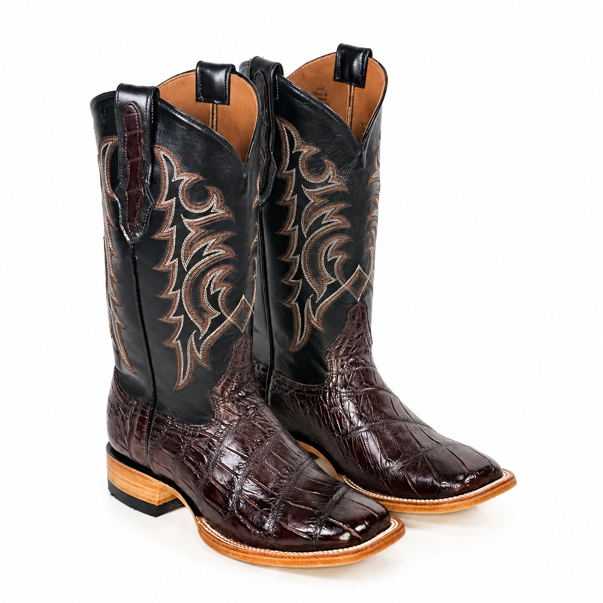 The Andice — Alligator Square Toe Men's Cowboy Boot, front and side view