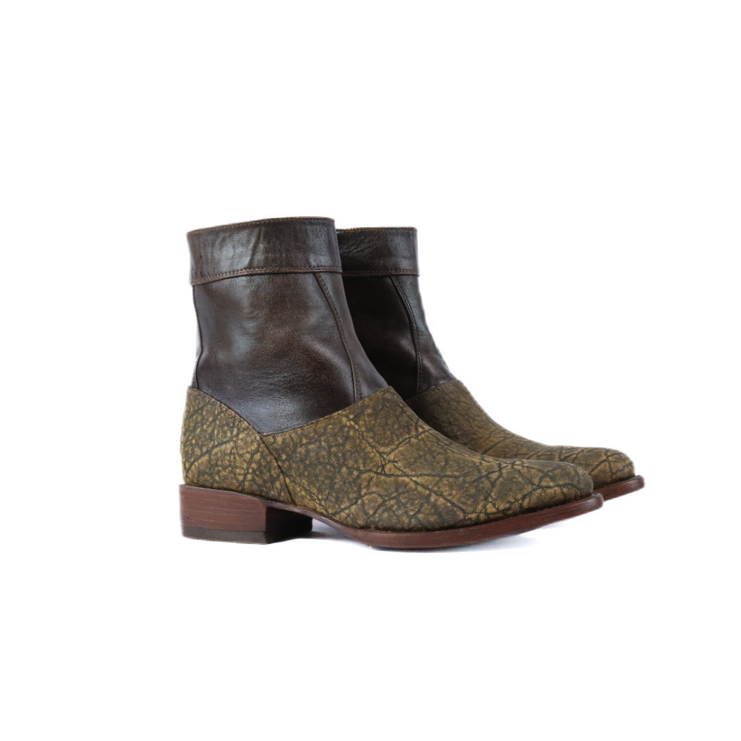 Olive Elephant Ankle Boots