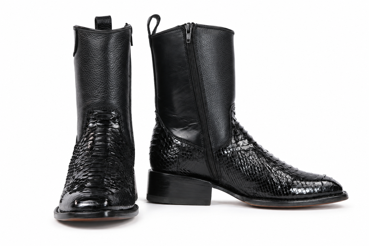 The Laredo Python Zip Roper - Black Gloss