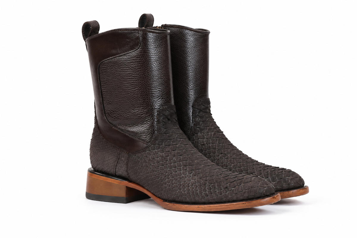 The Marfa Python Nobuck Zip Roper - Brown