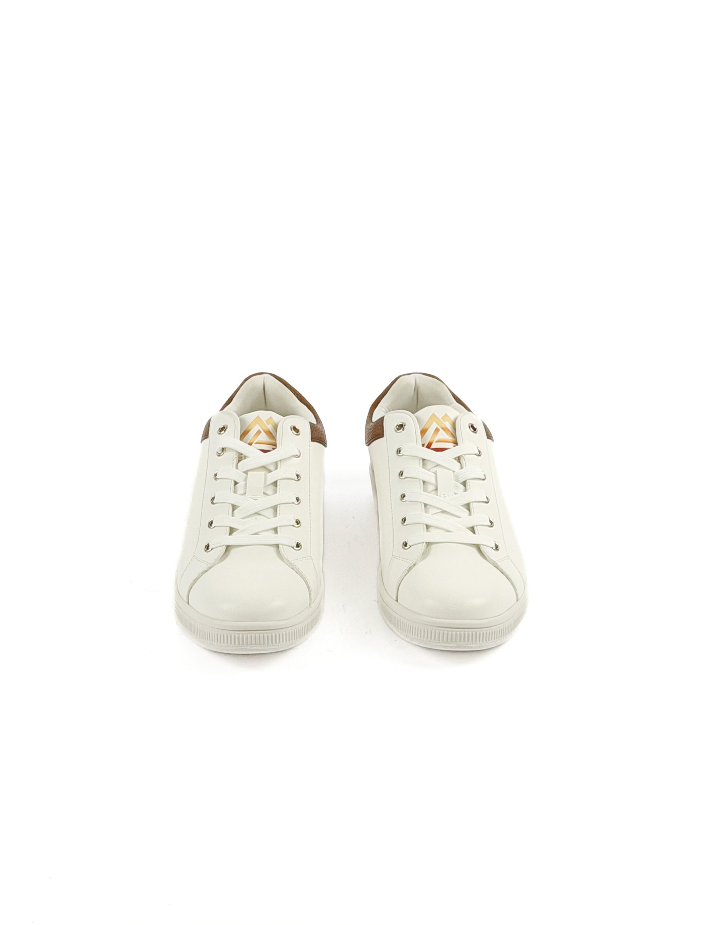 White and brown leather sneakers shoe laces